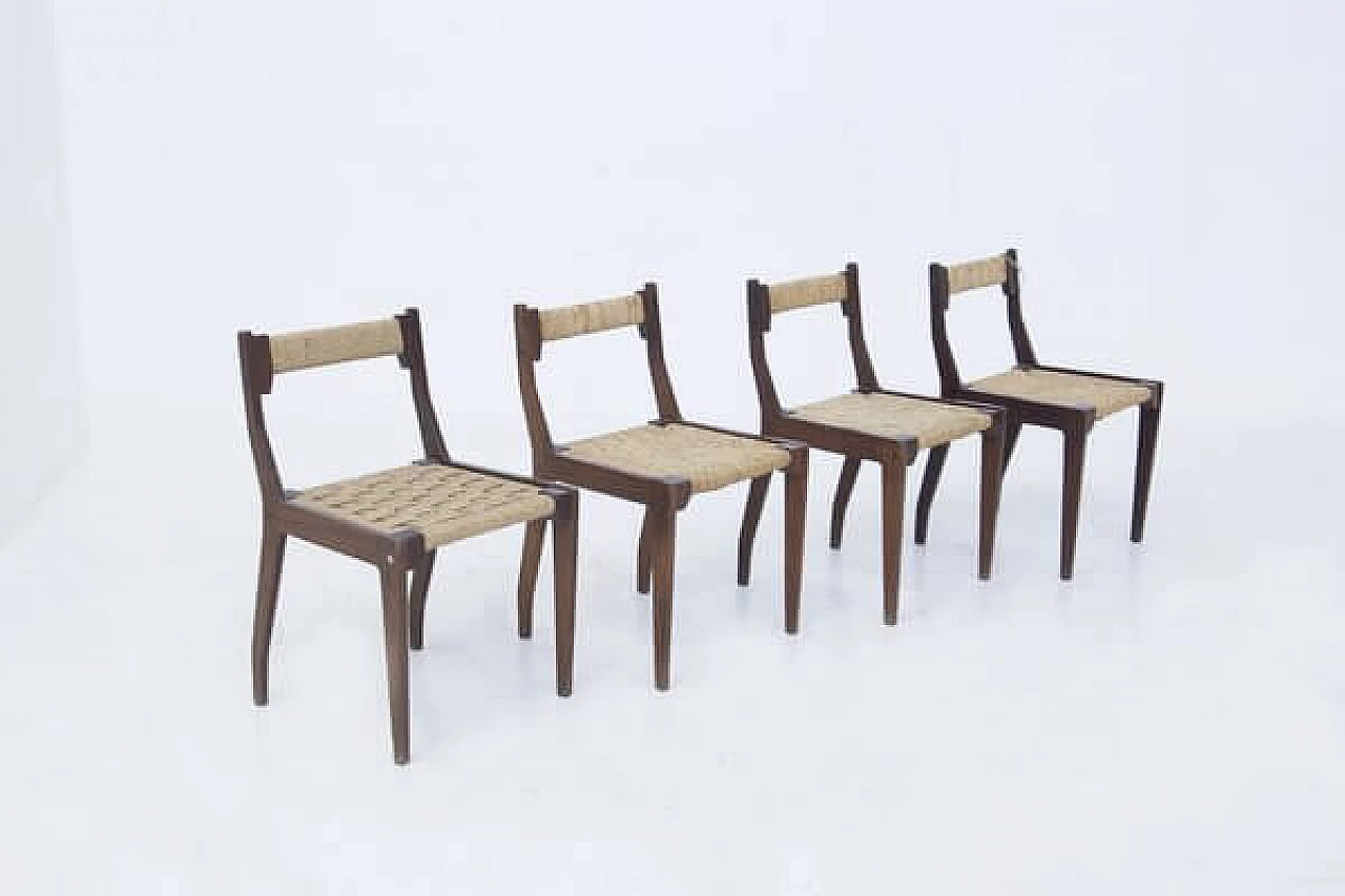 4 Wooden chairs with straw seat by Carlo Santi for Arform, 1950s 17