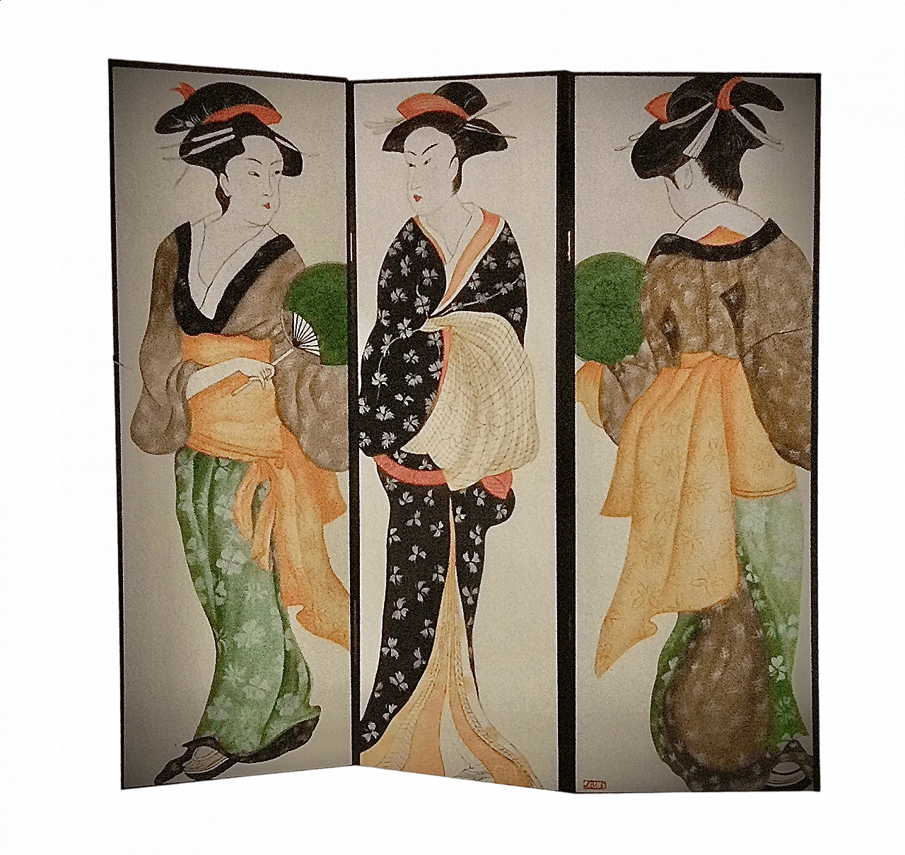 Three-door screen with painted geishas 4