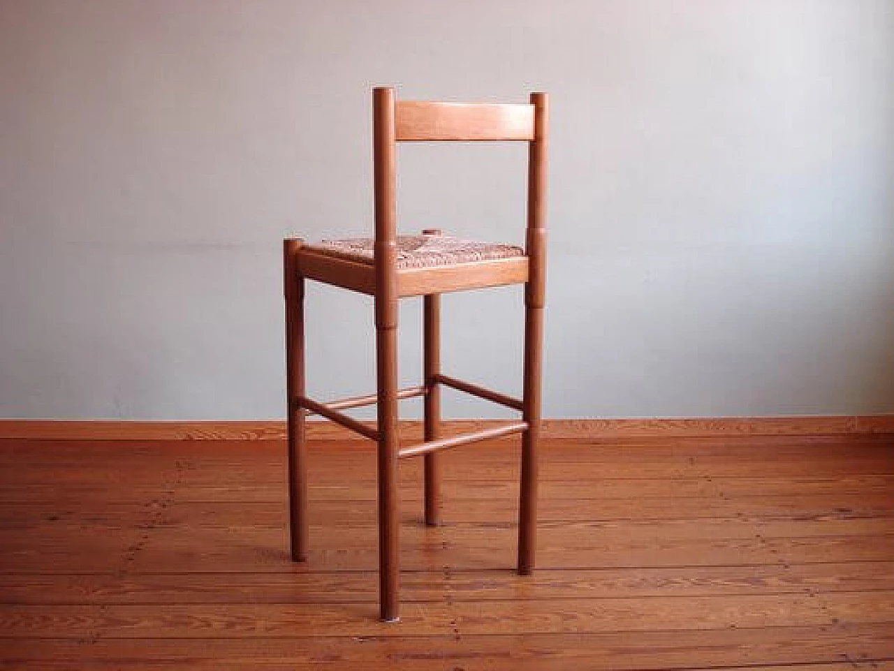 3 Stools in wood and rush attributable to Vico Magistretti, 1960s 7