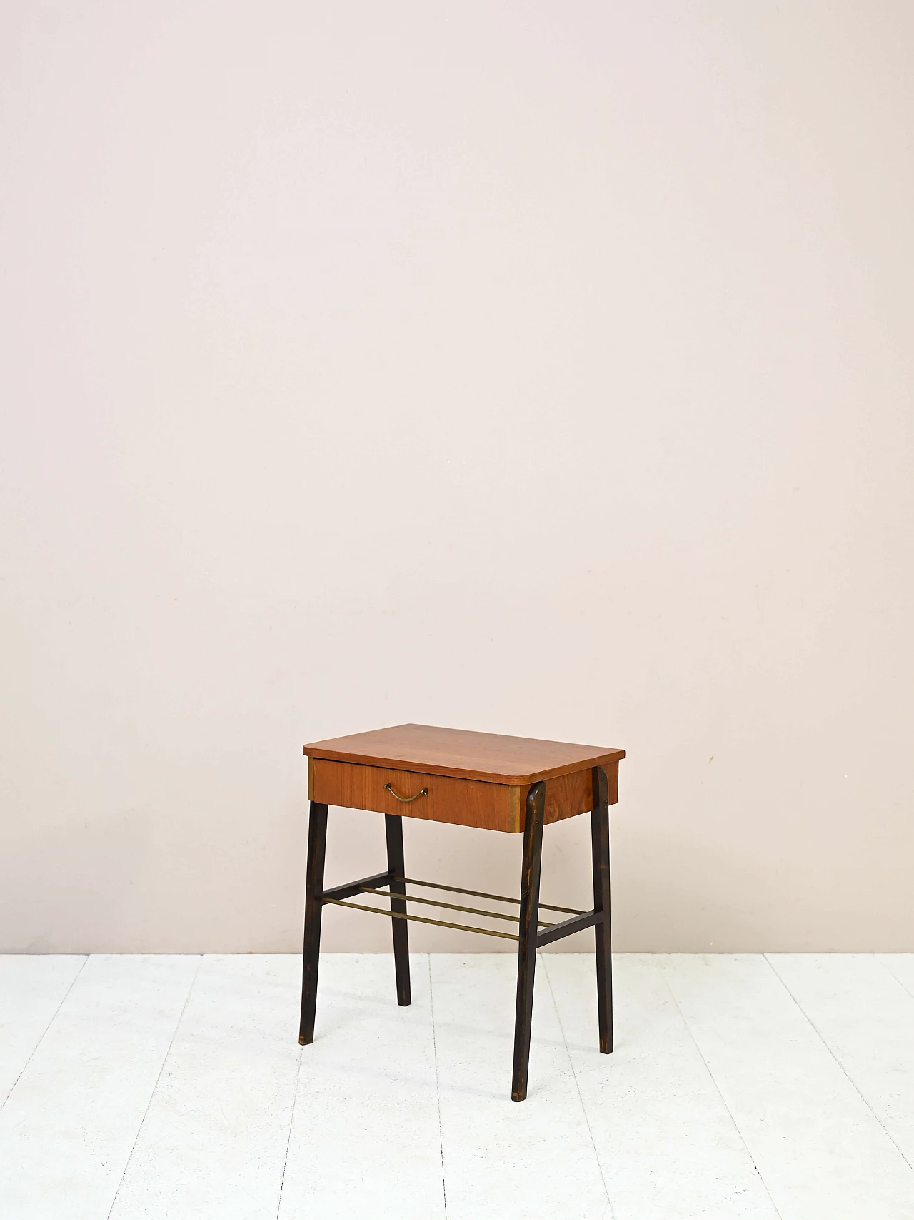 Bedside table with magazine rack shelf in two-tone wood and metal, 1960s 2