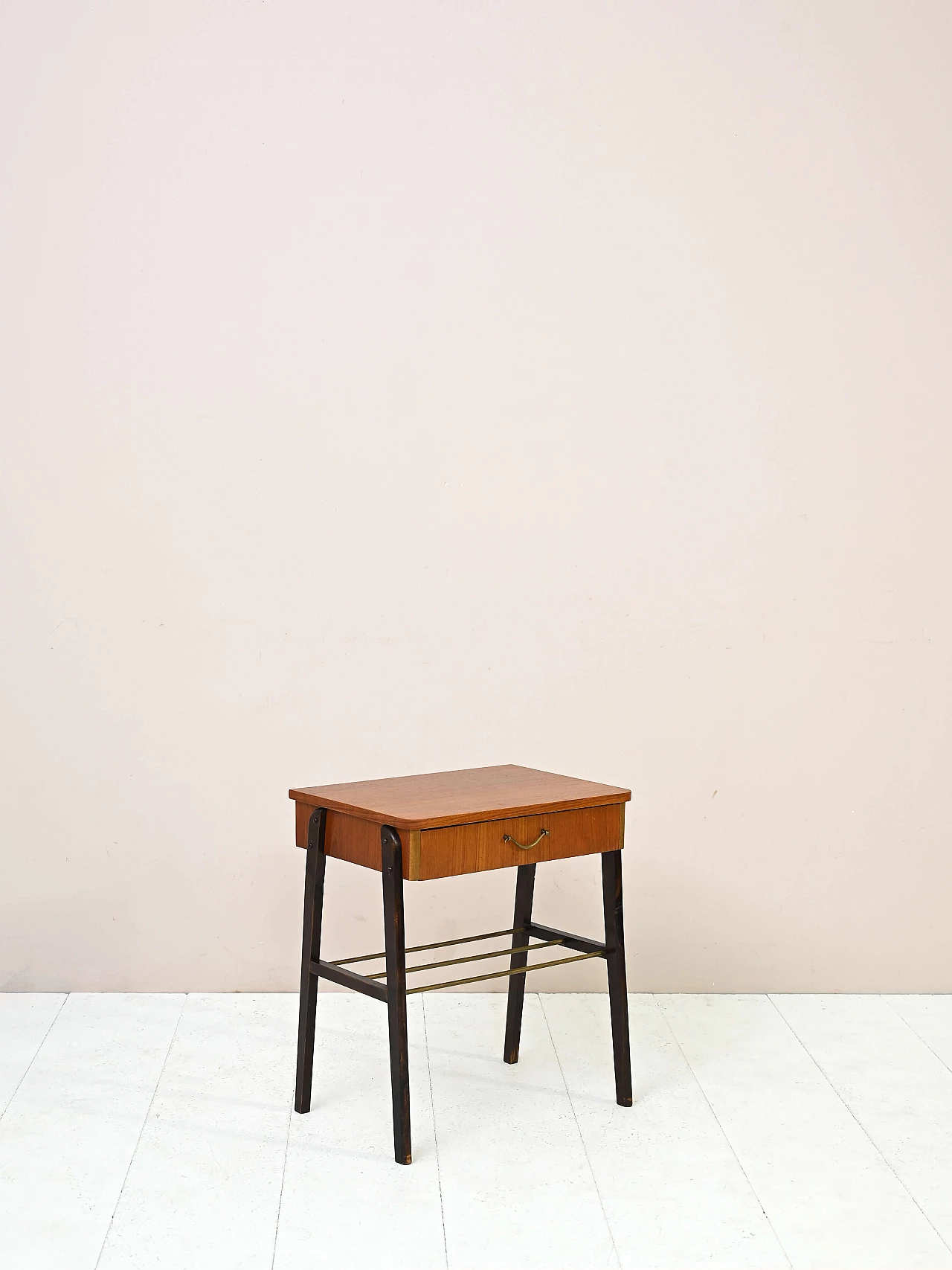 Bedside table with magazine rack shelf in two-tone wood and metal, 1960s 3