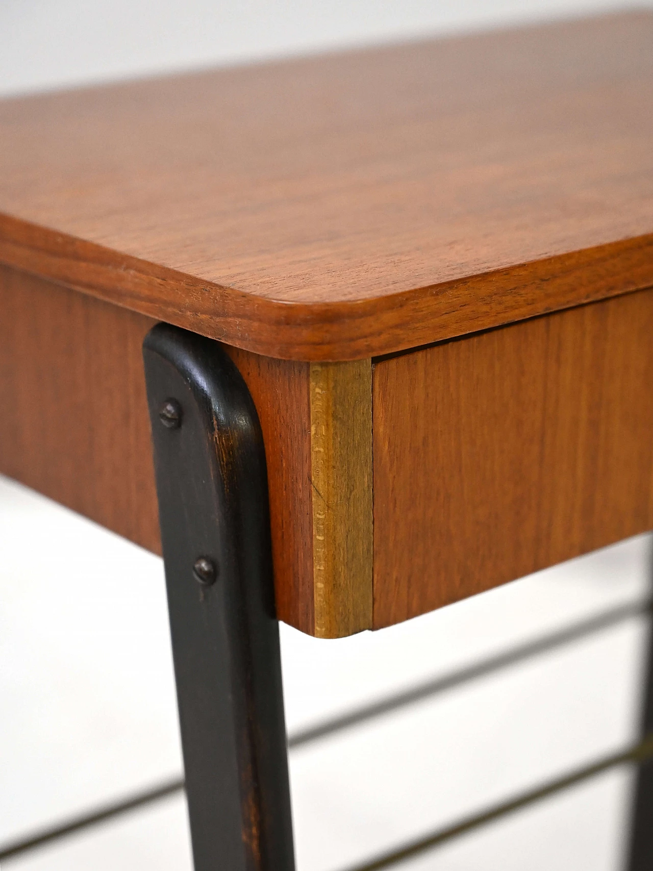 Bedside table with magazine rack shelf in two-tone wood and metal, 1960s 5