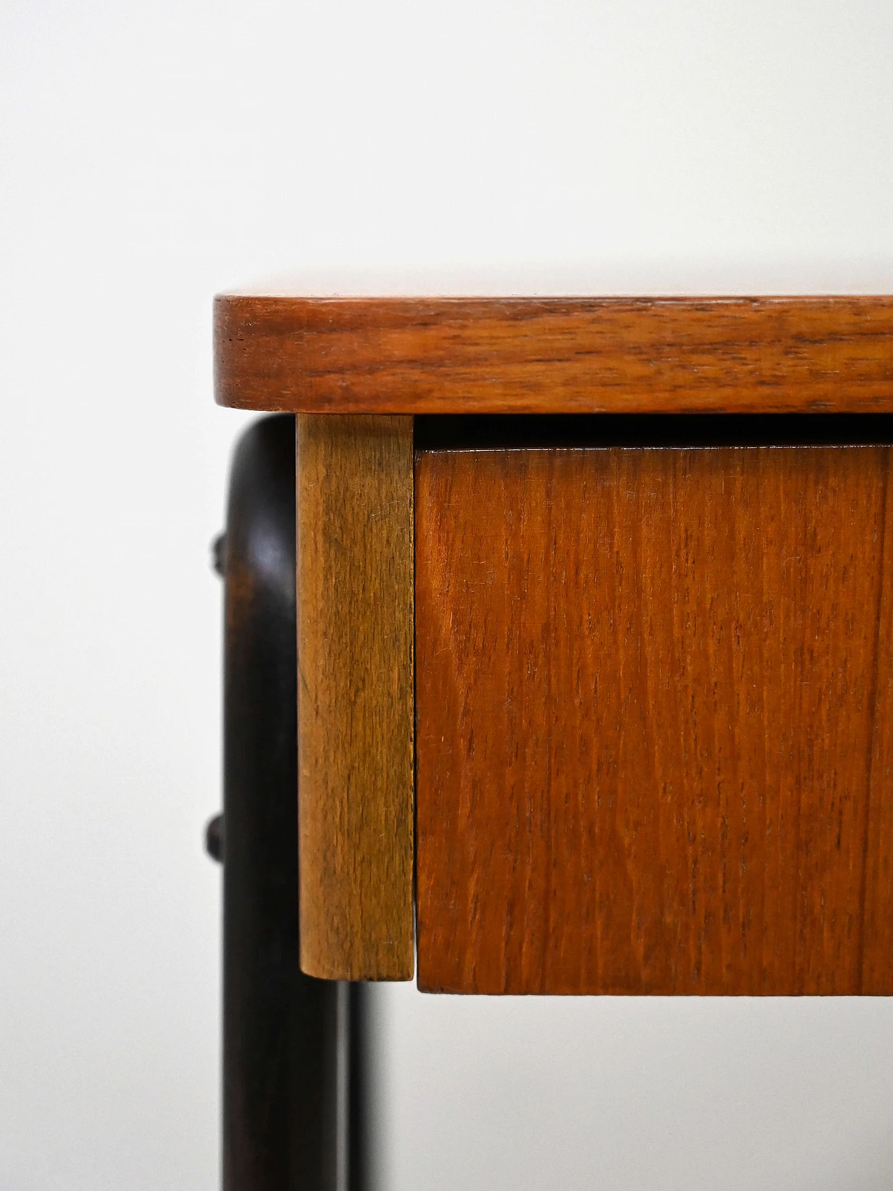 Bedside table with magazine rack shelf in two-tone wood and metal, 1960s 6