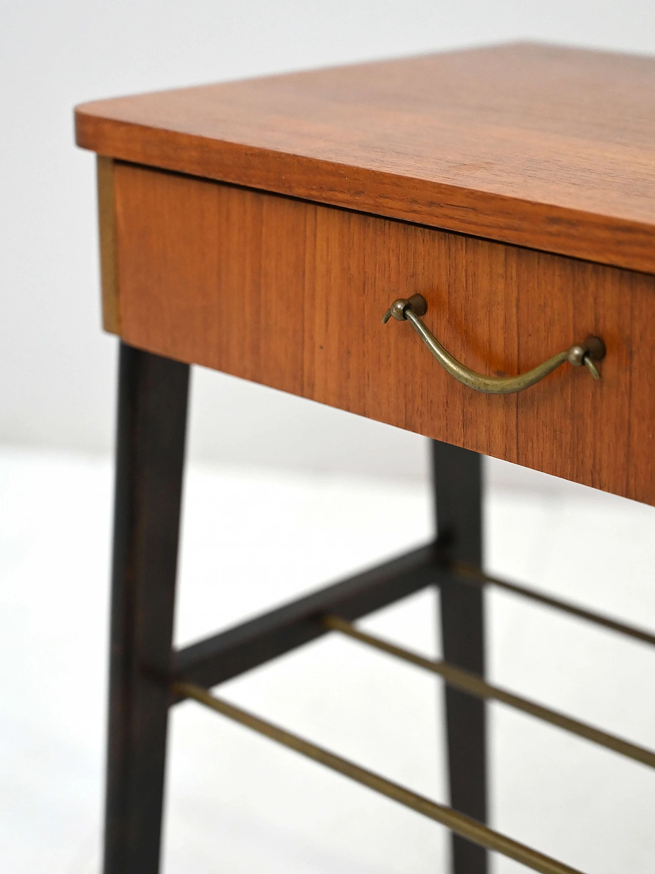 Bedside table with magazine rack shelf in two-tone wood and metal, 1960s 7