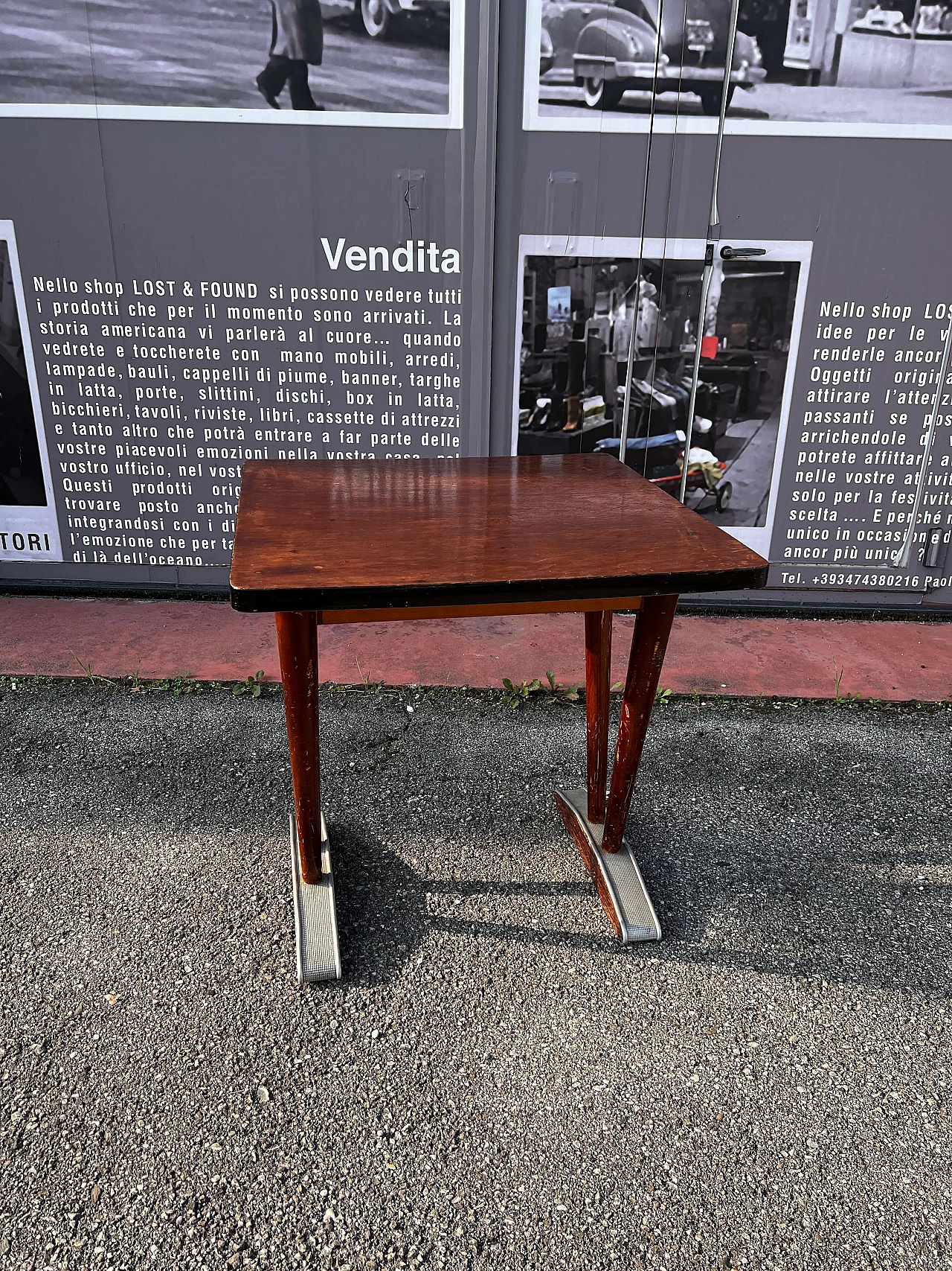 Square side table in wood and aluminum, 1980s 5