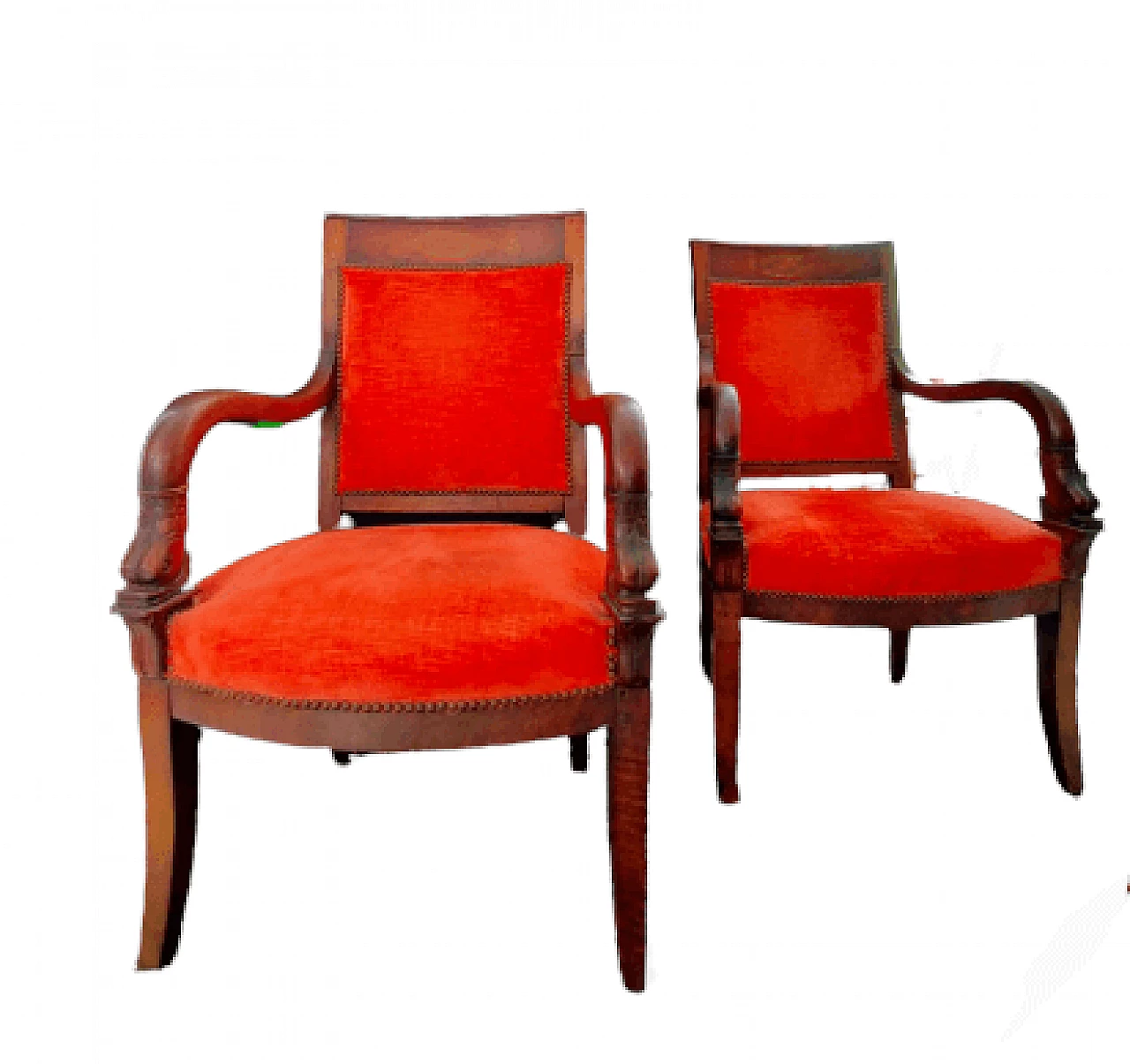 Pair of carved walnut armchairs, 19th century 2