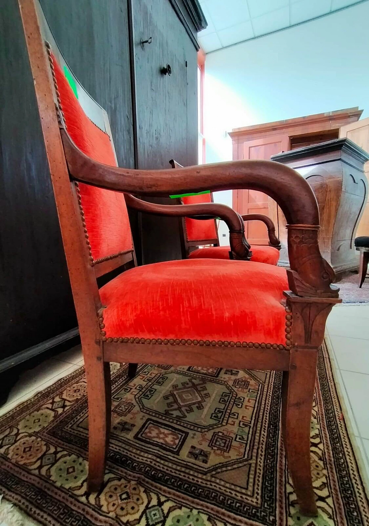 Pair of carved walnut armchairs, 19th century 4