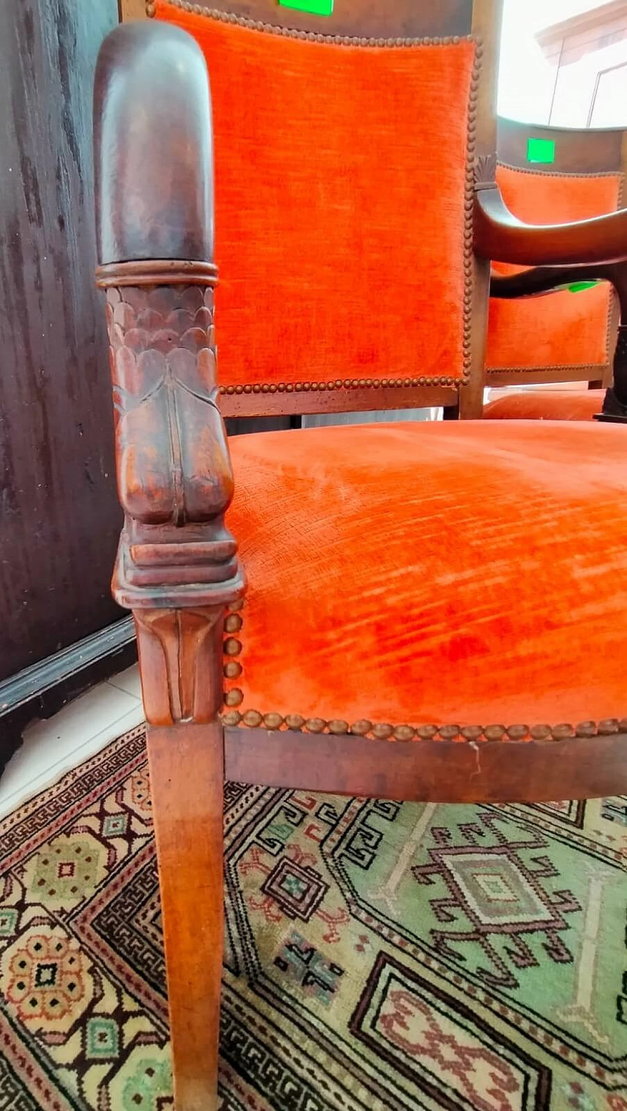 Pair of carved walnut armchairs, 19th century 5