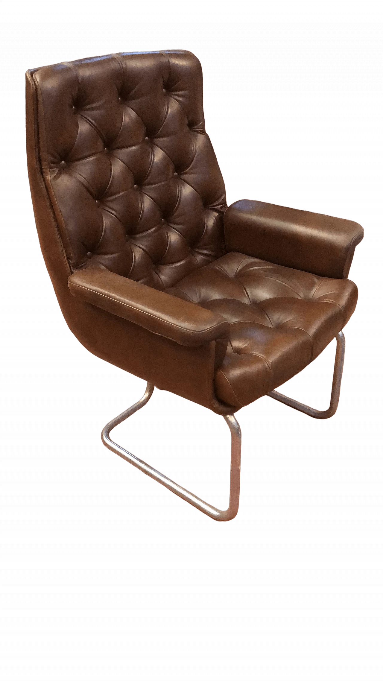 Brown leather office armchair with capitonné decoration, 1960s 6