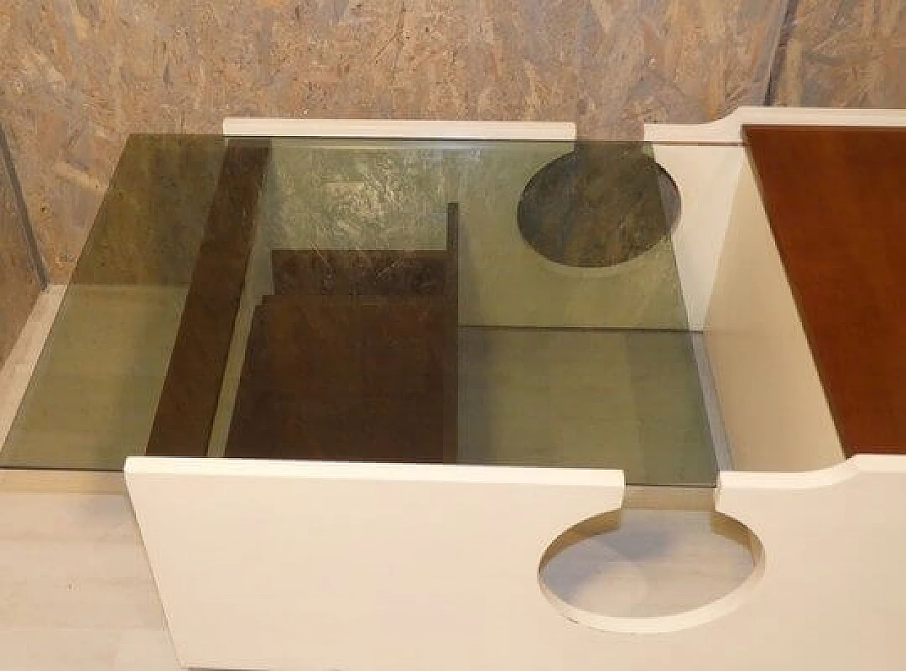 Cherry wood side table with bar compartment and smoked glass top, 1970s 6