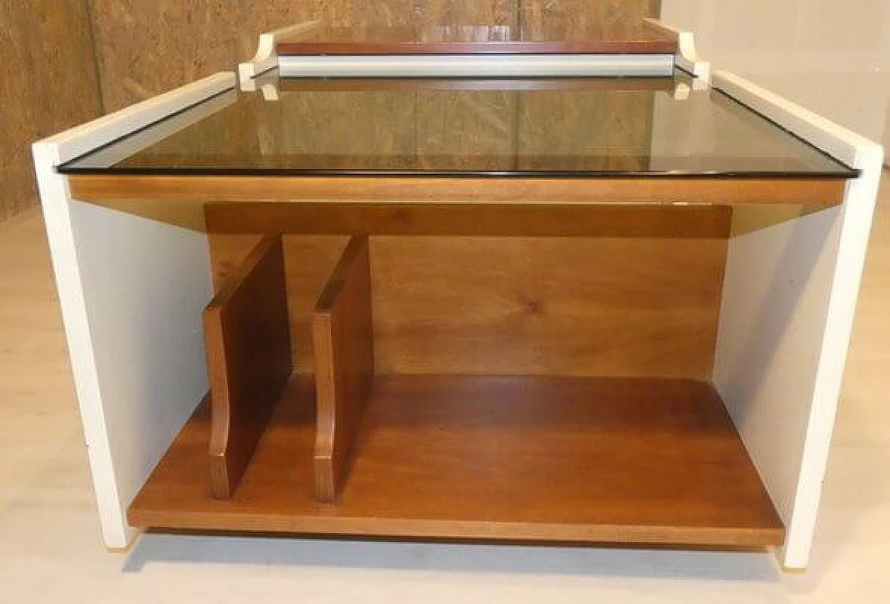 Cherry wood side table with bar compartment and smoked glass top, 1970s 9