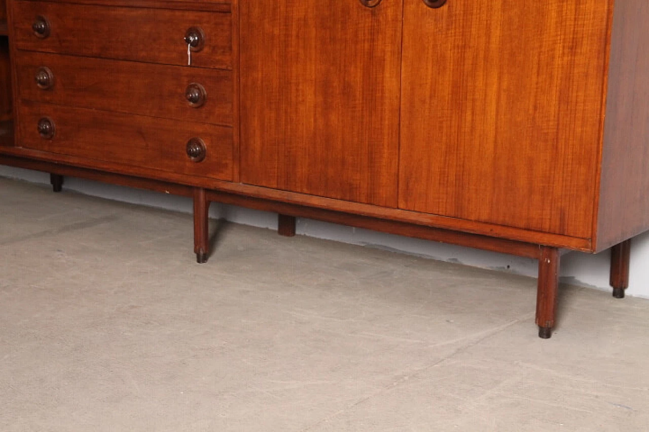 Credenza in teak con vano a giorno, ribalta, cassetti e ante, anni '60 6