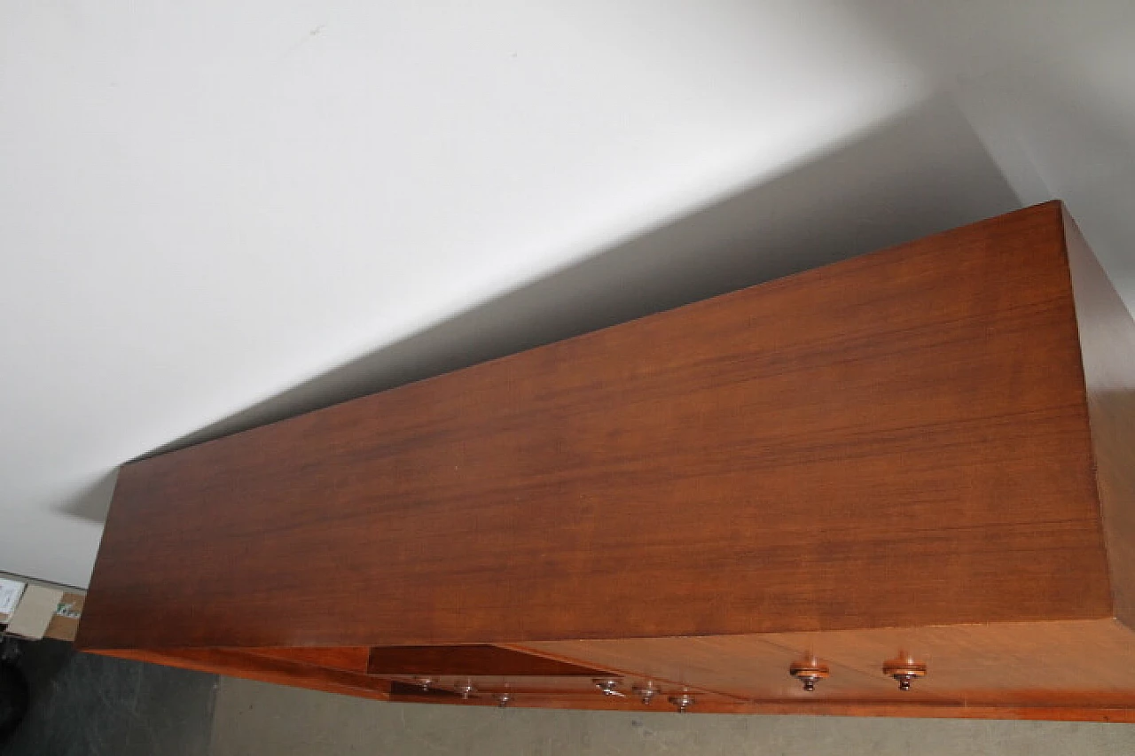 Credenza in teak con vano a giorno, ribalta, cassetti e ante, anni '60 11