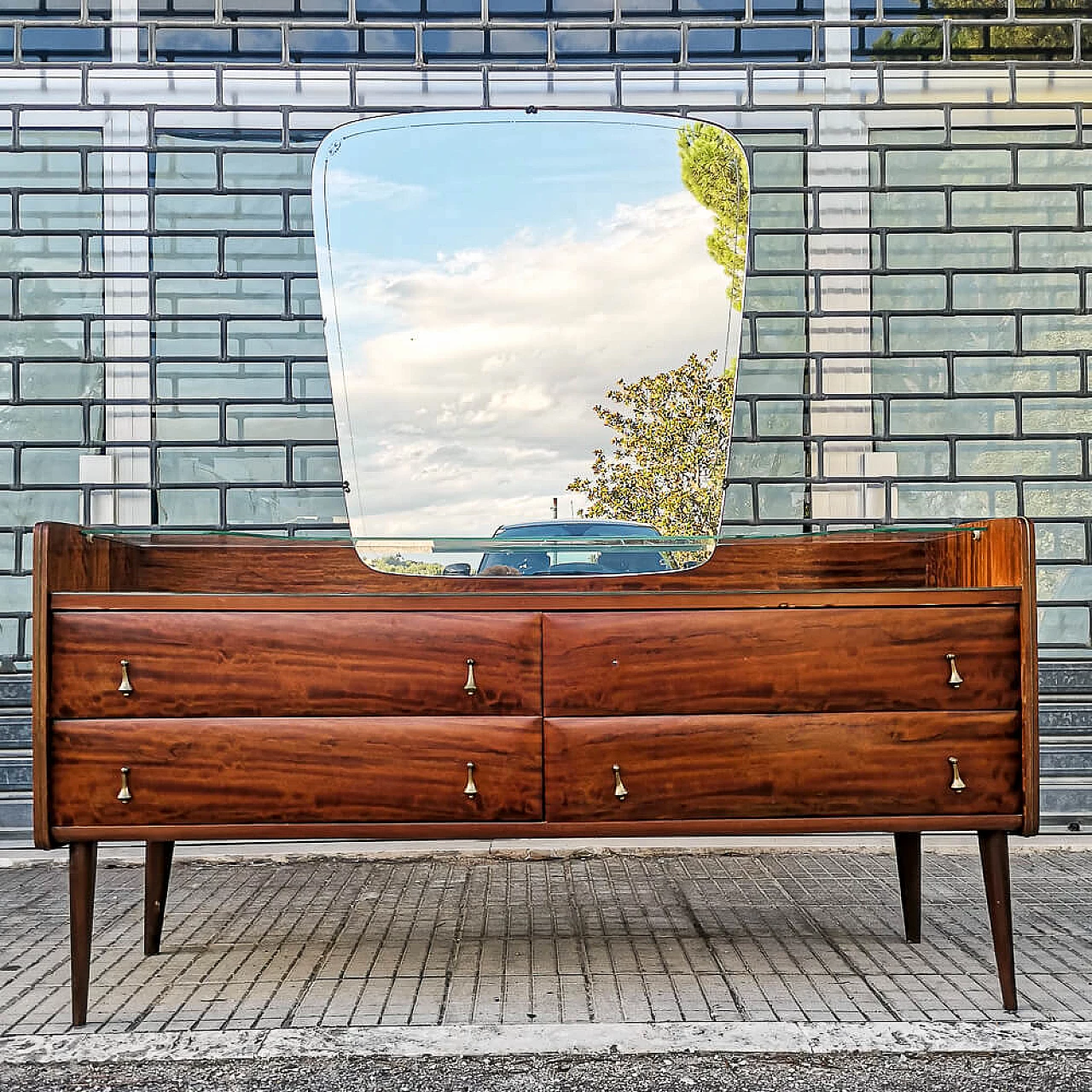 Dressing table with drawers and glass top and shelf, 1960s 1