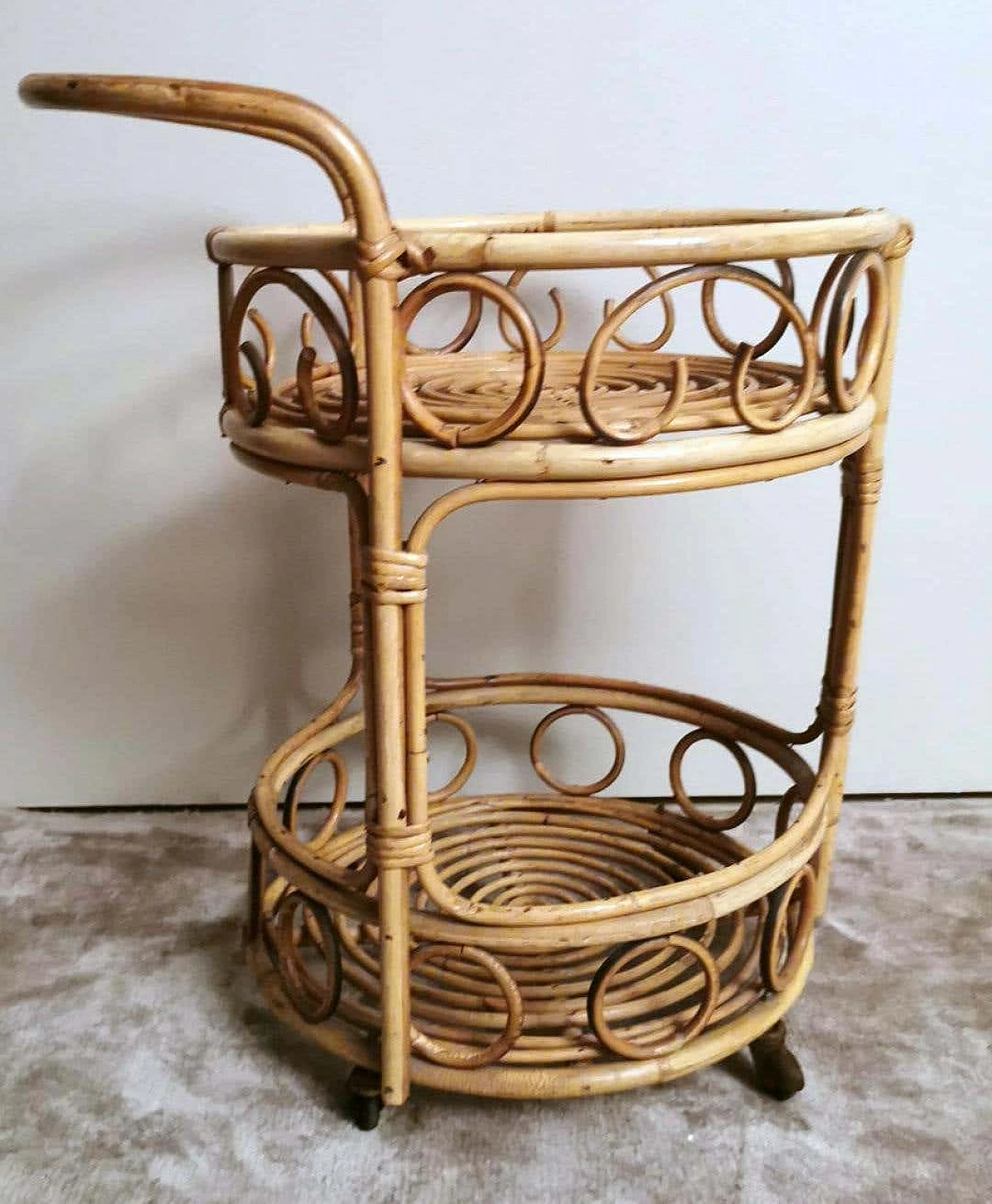 Franco Albini style bamboo and rattan bar cart, 1960s 2