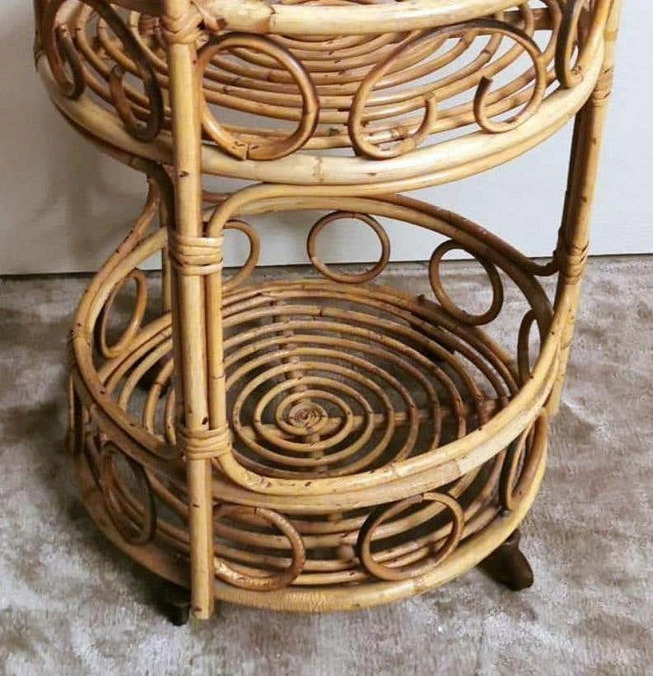 Franco Albini style bamboo and rattan bar cart, 1960s 8