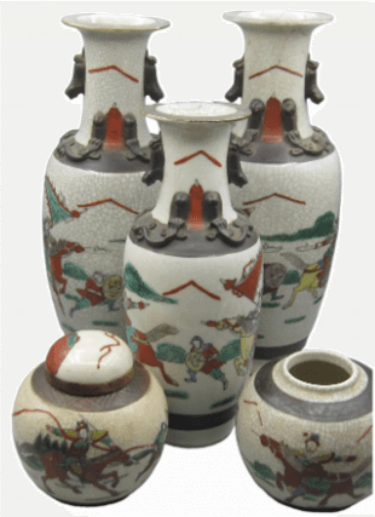 3 Chinese vases and pair of pots in painted terracotta, 1940s 28