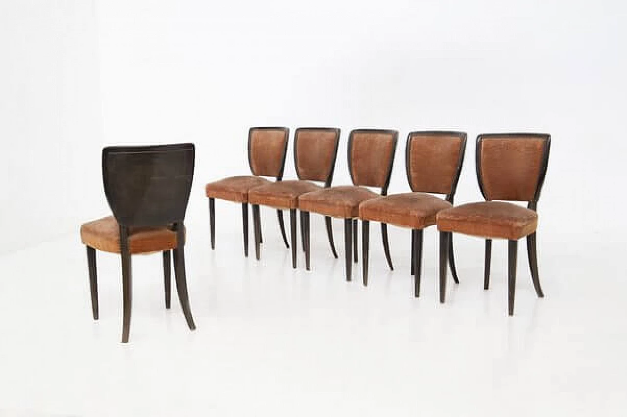 6 Wooden chairs with studs by Melchiorre Bega, 1950s 1