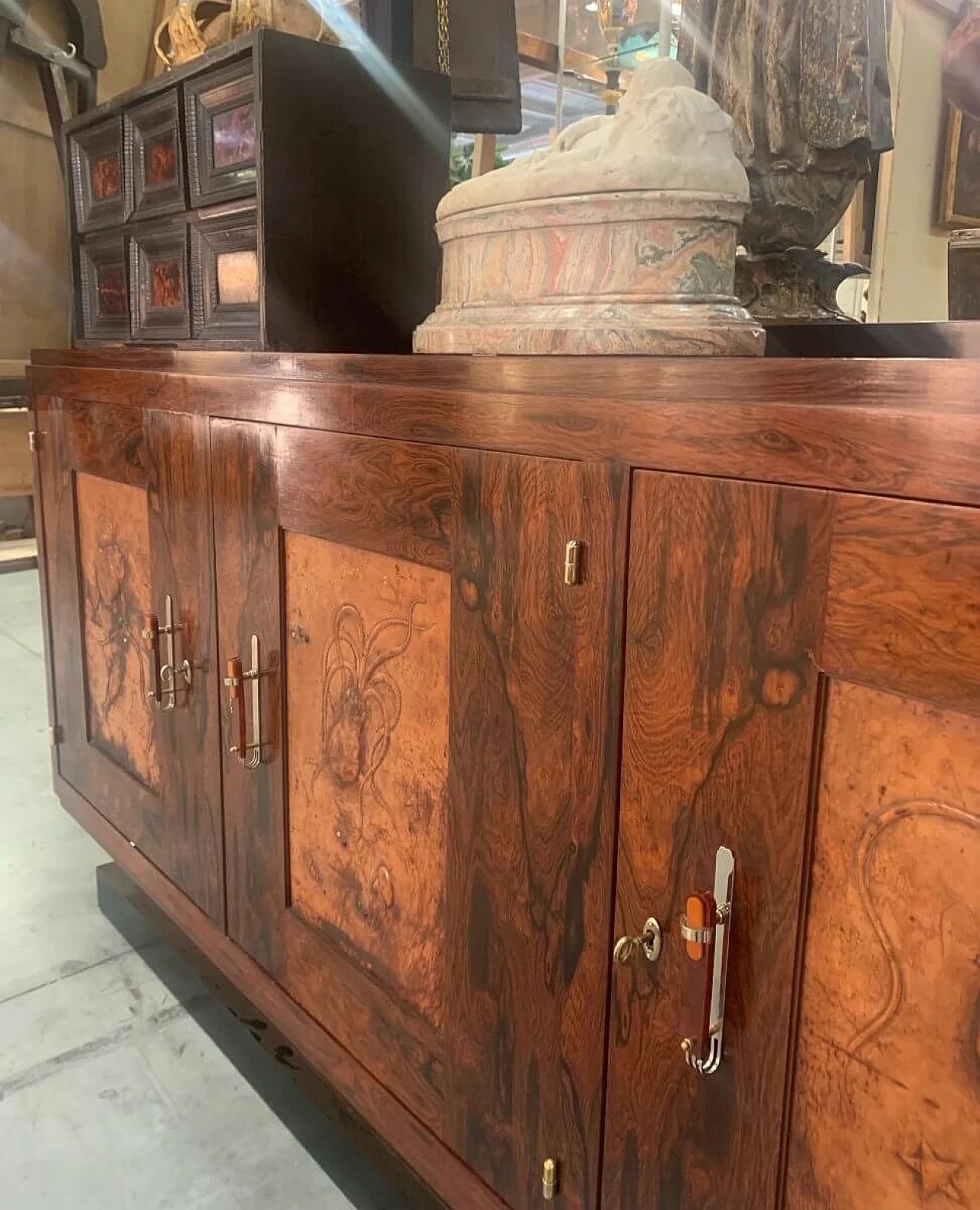 Art Deco rosewood sideboard with sea animals decoration, 1930s 5