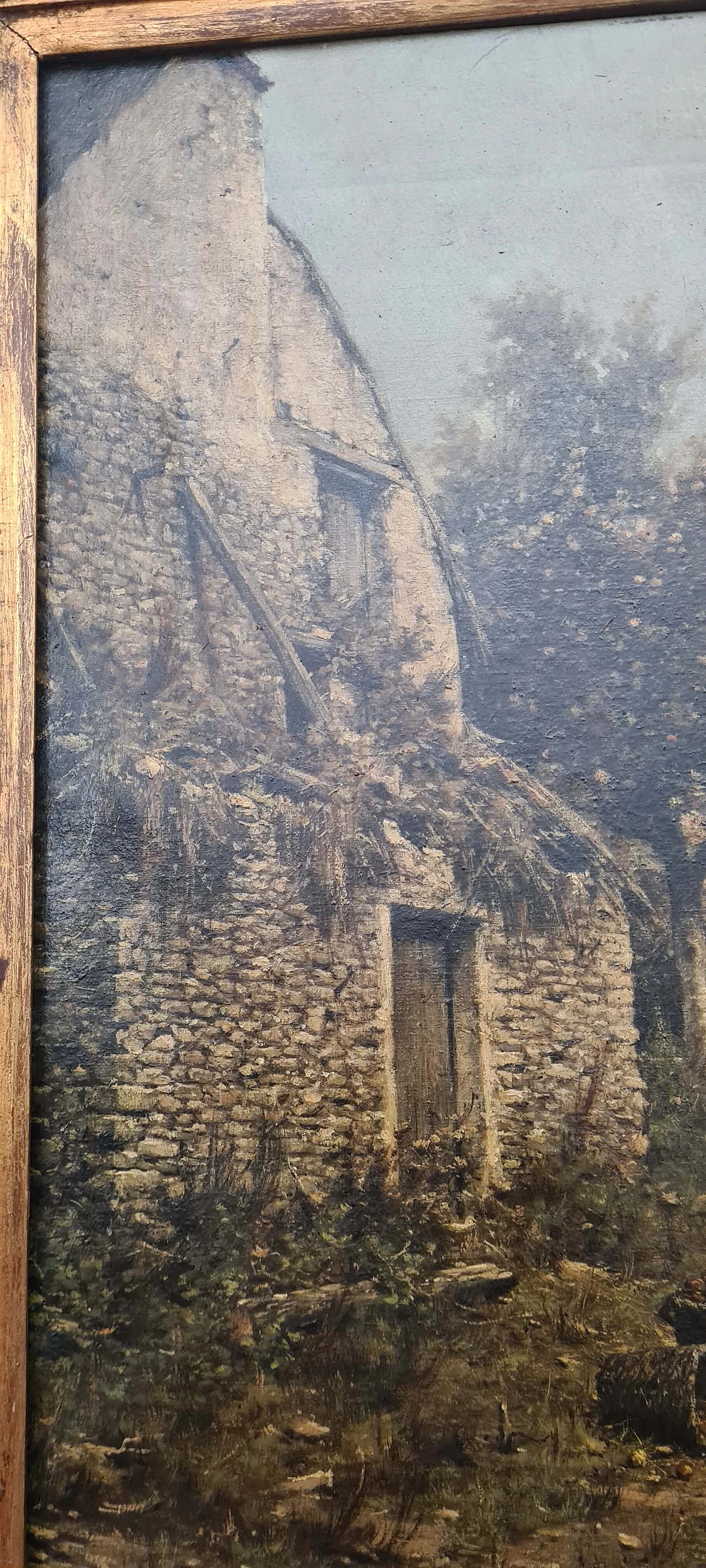 Legat Leon, dipinto di paesaggio con famiglia contadina, olio su tela, '800 7