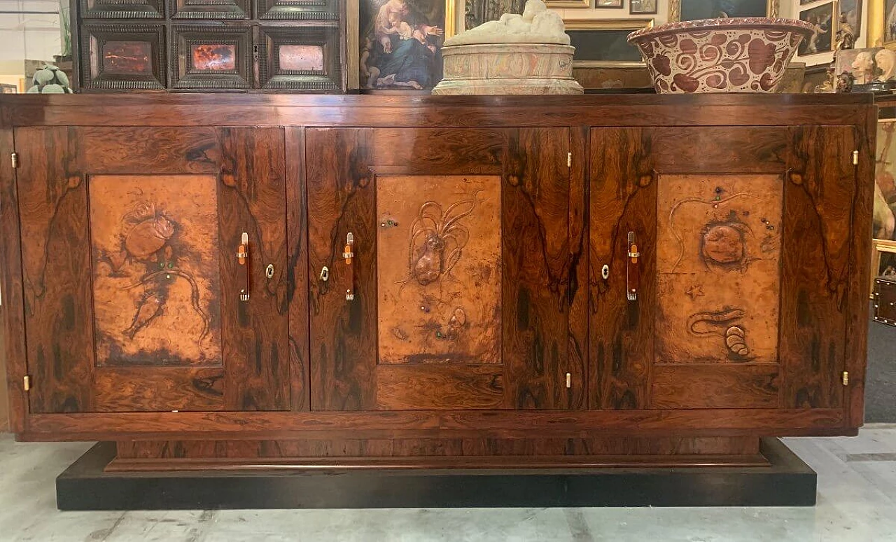 Art Deco rosewood sideboard with sea animals decoration, 1930s 12