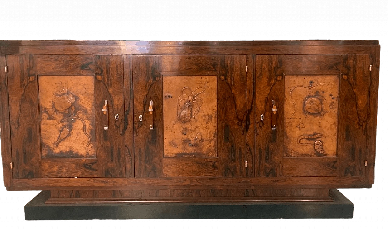 Art Deco rosewood sideboard with sea animals decoration, 1930s 13