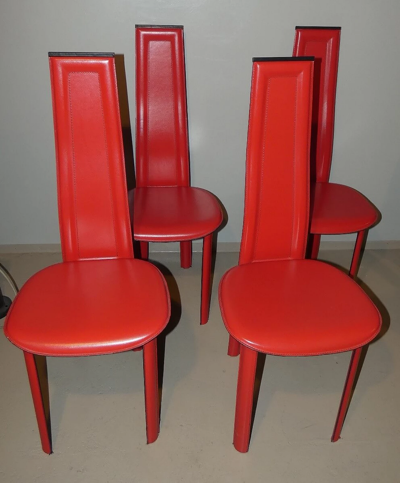 4 Chairs in red leather in the style of Bontempi, 1980s 9