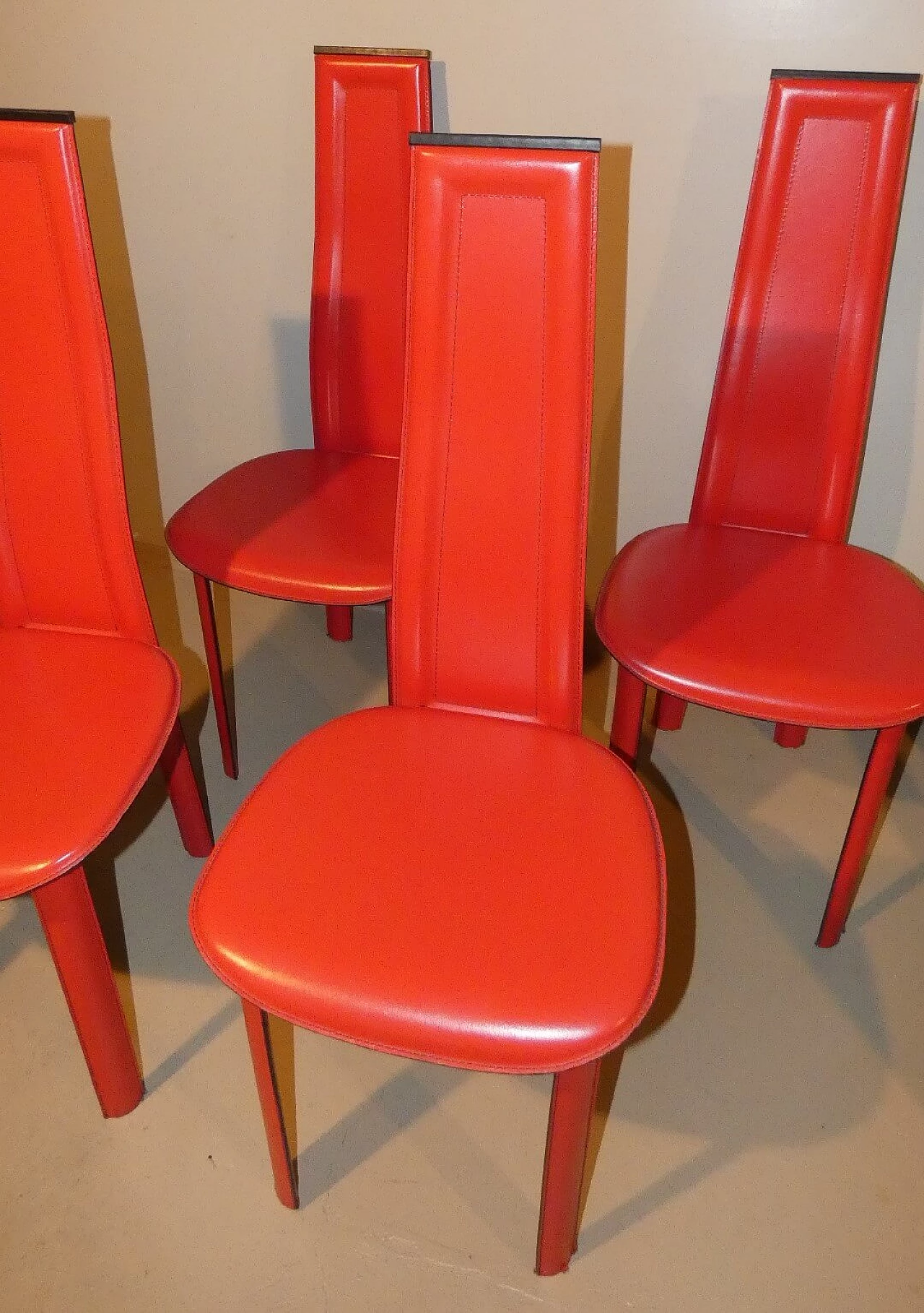 4 Chairs in red leather in the style of Bontempi, 1980s 10