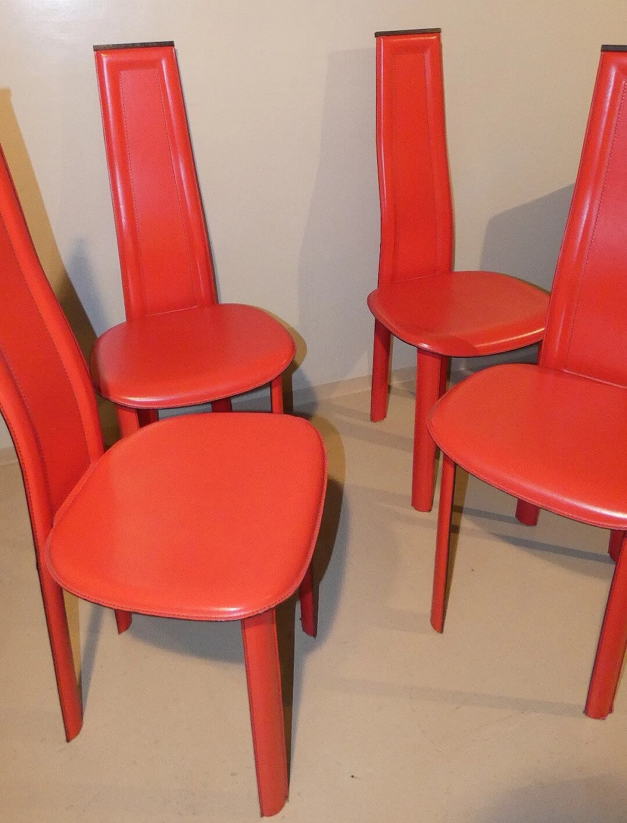 4 Chairs in red leather in the style of Bontempi, 1980s 11