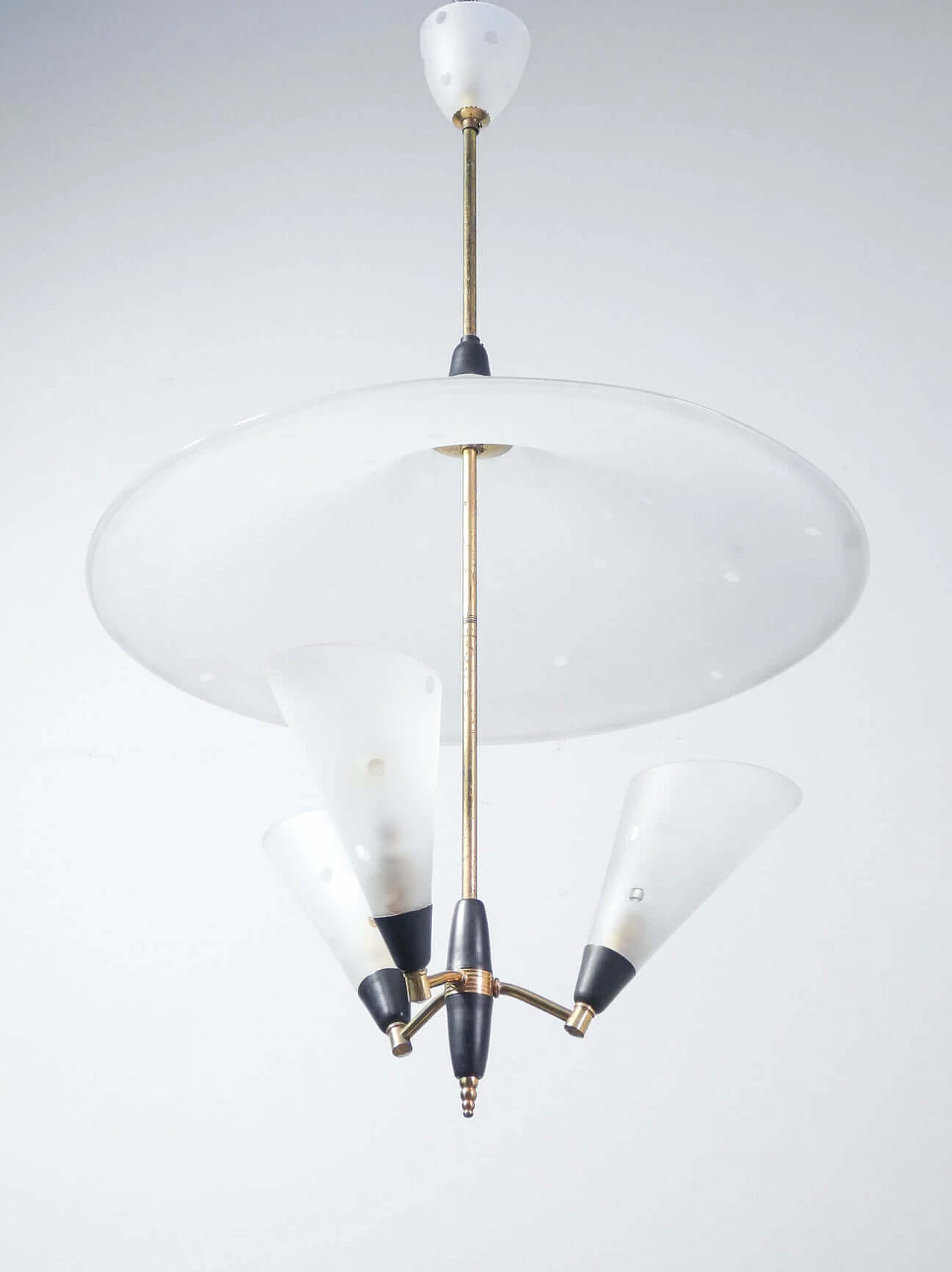 Lampadario in vetro acidato e metallo dorato, anni '50 1