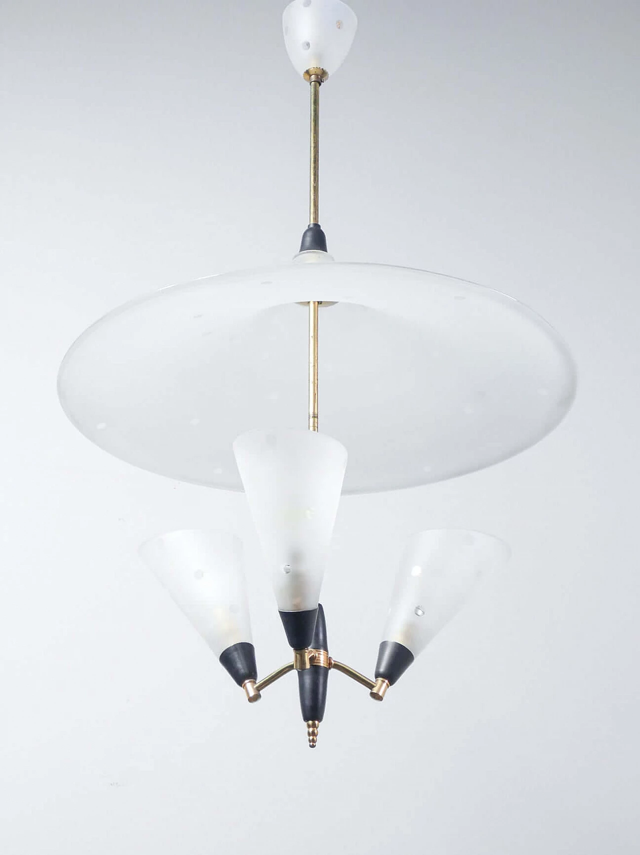 Lampadario in vetro acidato e metallo dorato, anni '50 2