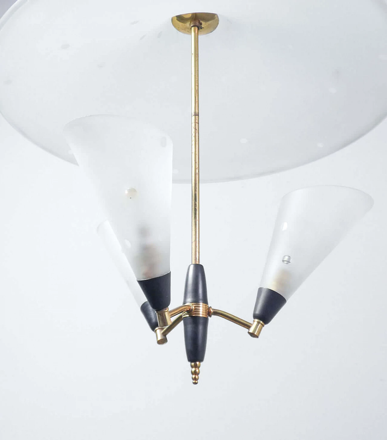 Lampadario in vetro acidato e metallo dorato, anni '50 3