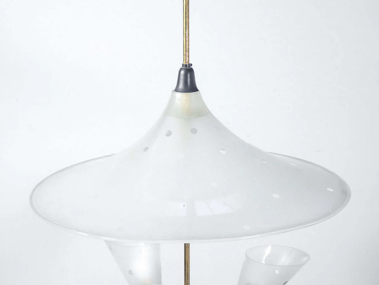 Lampadario in vetro acidato e metallo dorato, anni '50 7