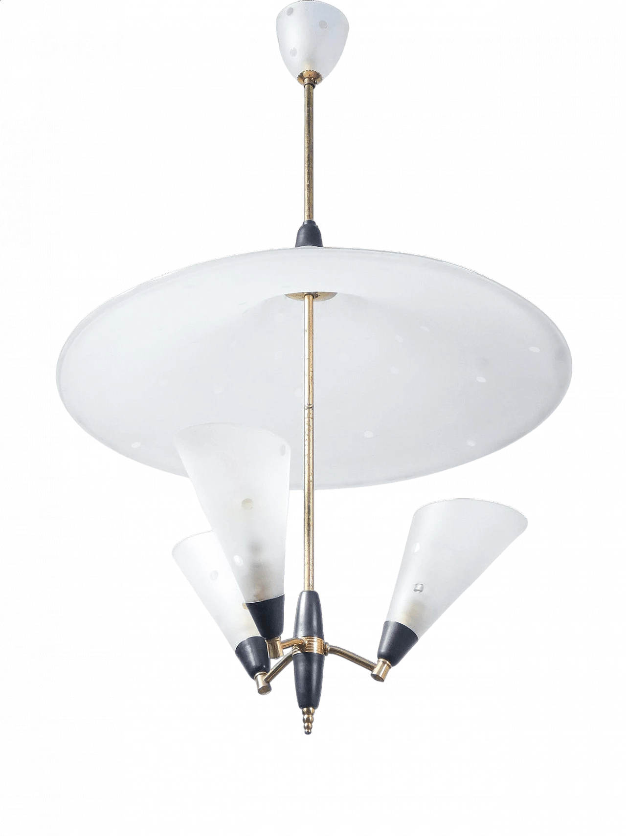 Lampadario in vetro acidato e metallo dorato, anni '50 9