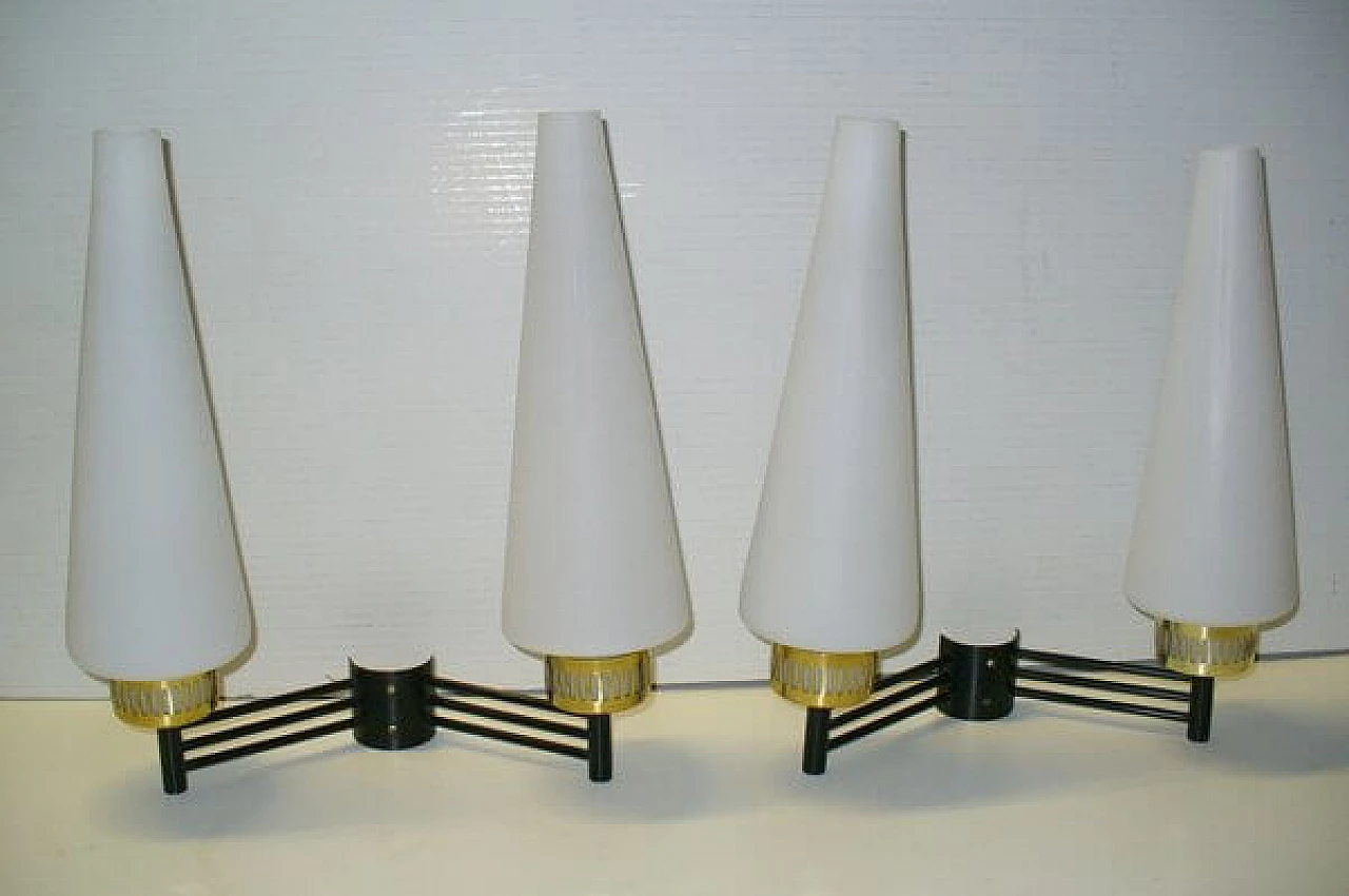 3 Brass and opaline glass wall lamps by Stilnovo, 1950s 1