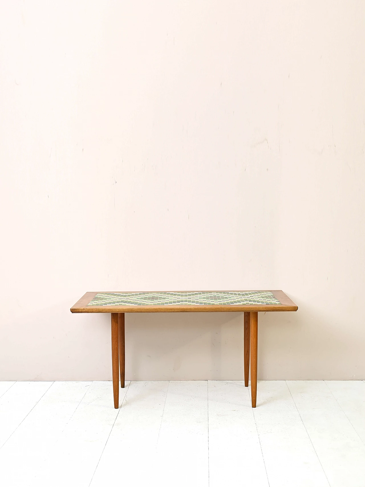 Teak side table with green and white mosaic, 1960s 2