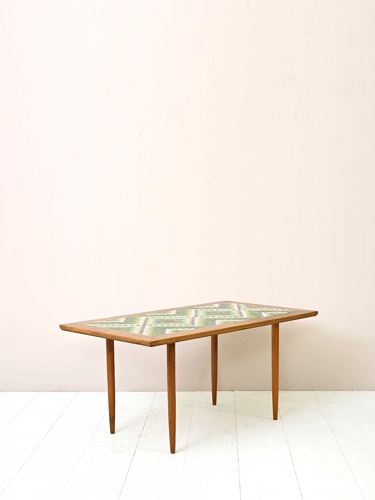 Teak side table with green and white mosaic, 1960s 3