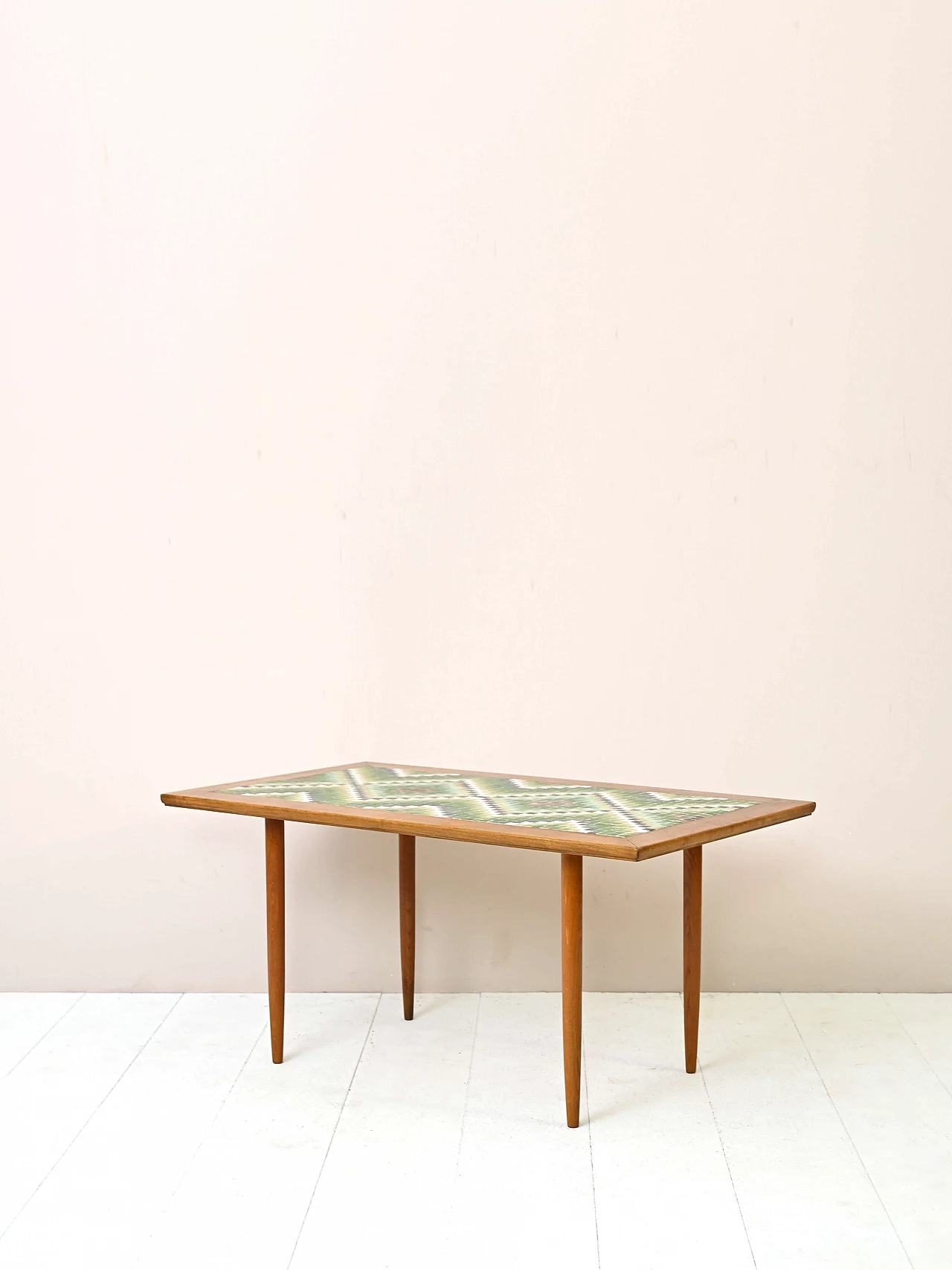 Teak side table with green and white mosaic, 1960s 4