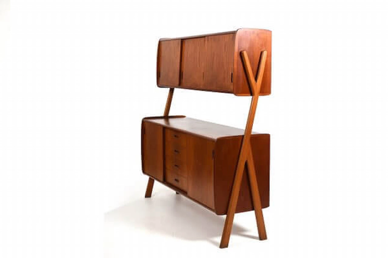 Wooden sideboard with sliding doors and bar compartment, 1950s 3