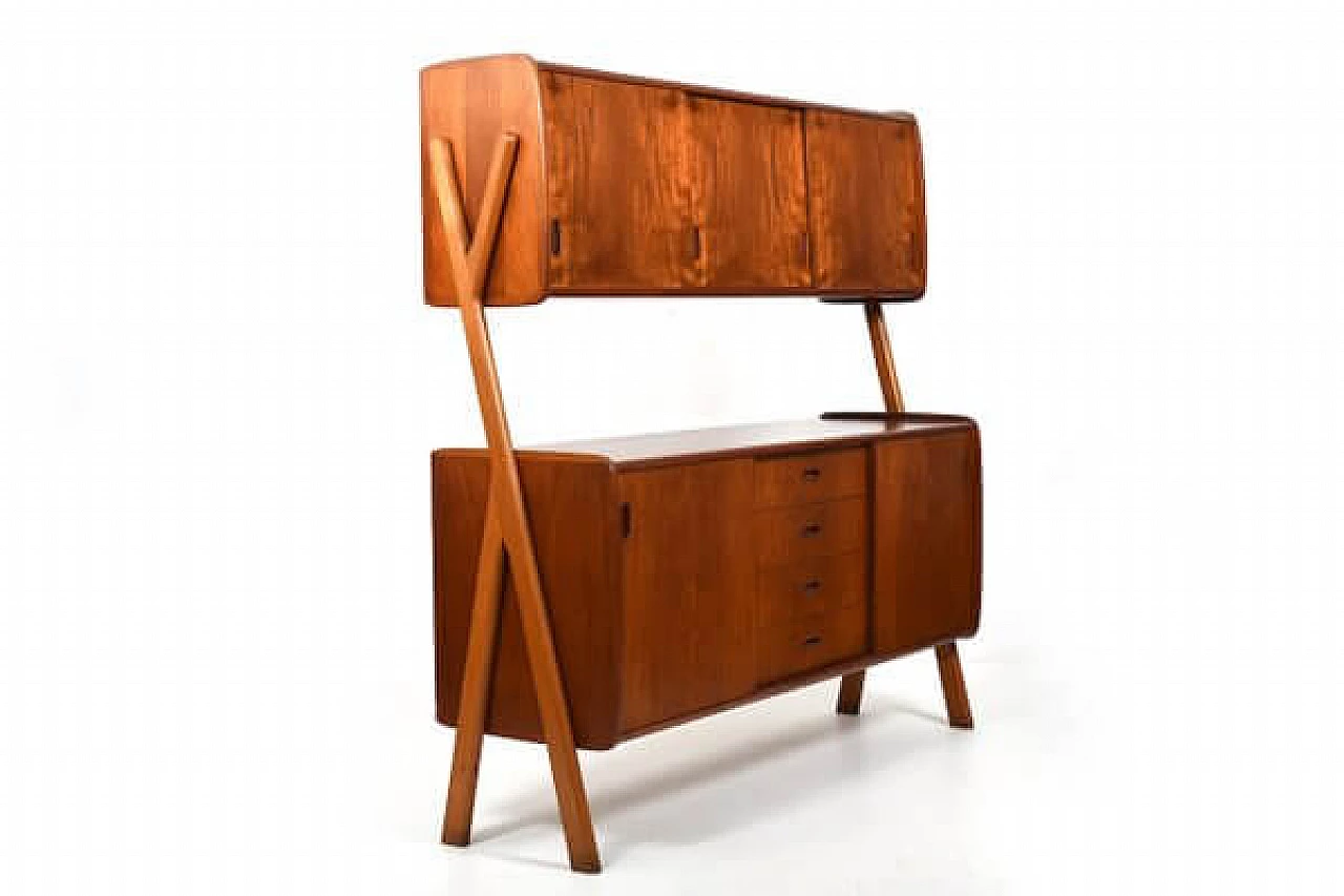 Wooden sideboard with sliding doors and bar compartment, 1950s 4