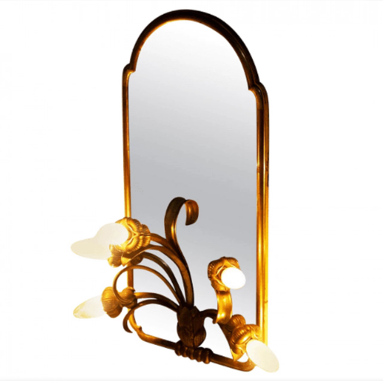 Art Nouveau brass mirror with sconce, early 20th century 1