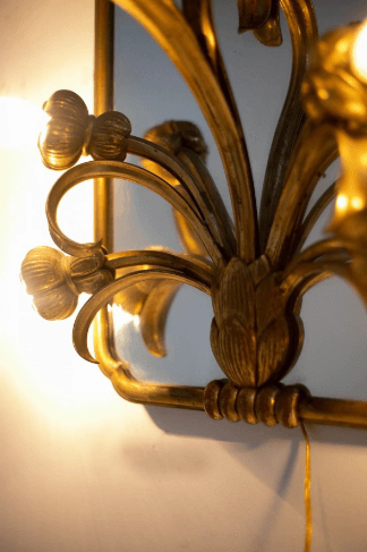 Art Nouveau brass mirror with sconce, early 20th century 2