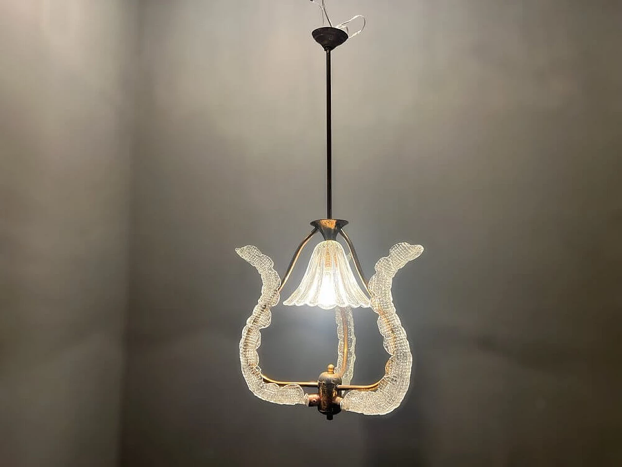 Murano glass hanging lamp by Ercole Barovier, 1940s 3