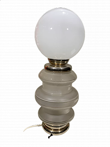 Lampada da tavolo in vetro opalino bianco e satinato, anni '70