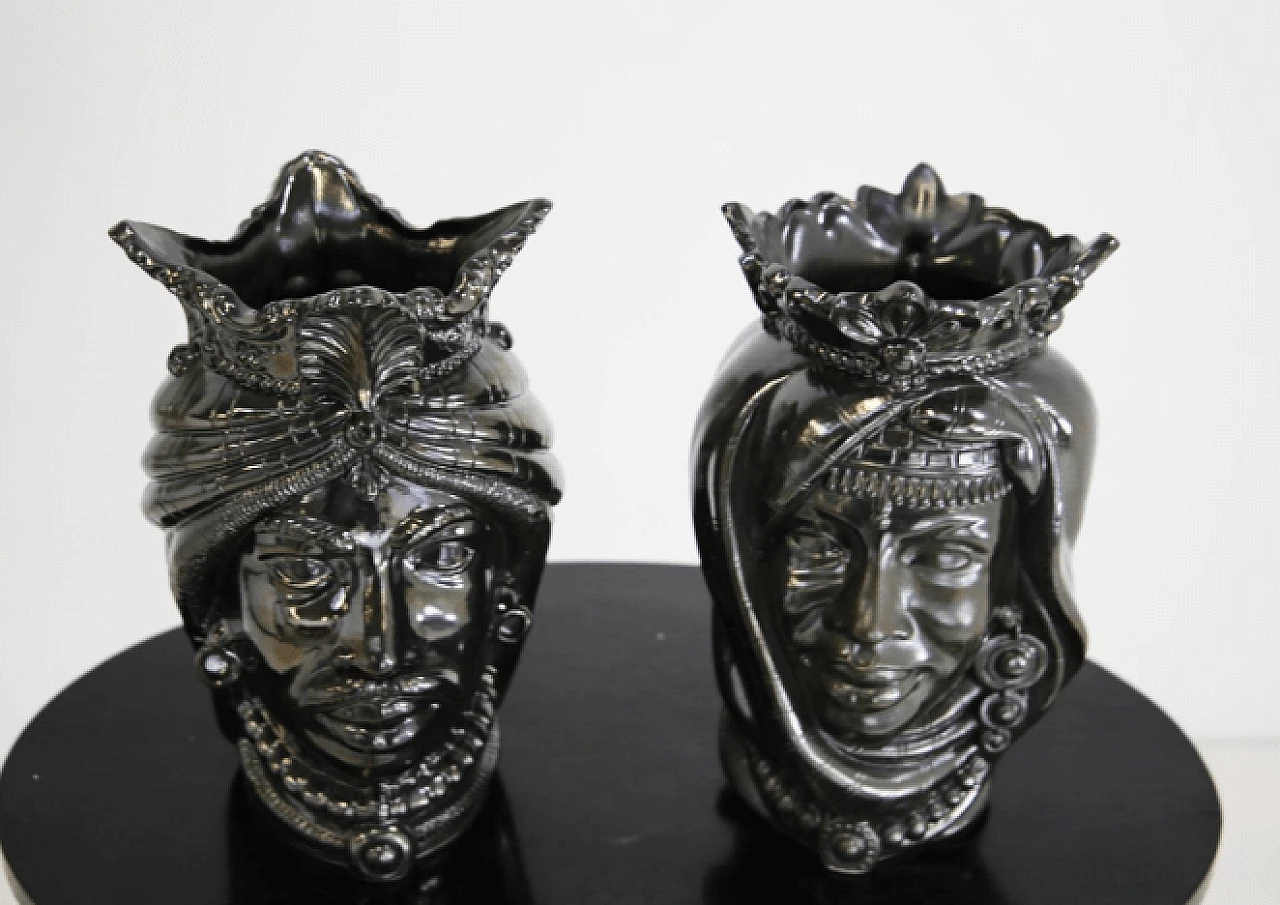 Pair of Sicilian Moor's Heads in lava stone 6