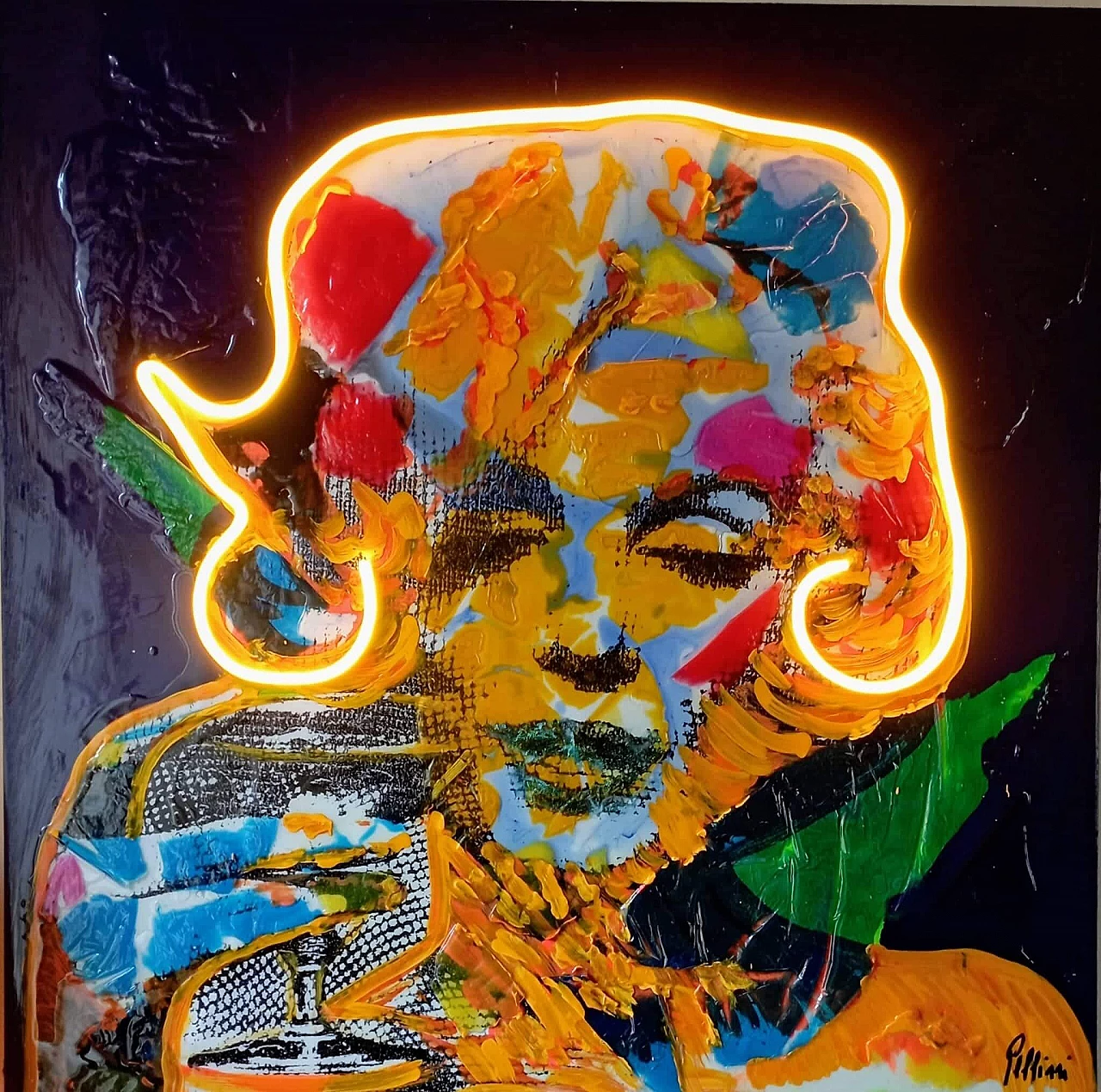 Rolando Pellini, Marilyn Monroe, digital print, acrylics and LED on canvas, 2022 3