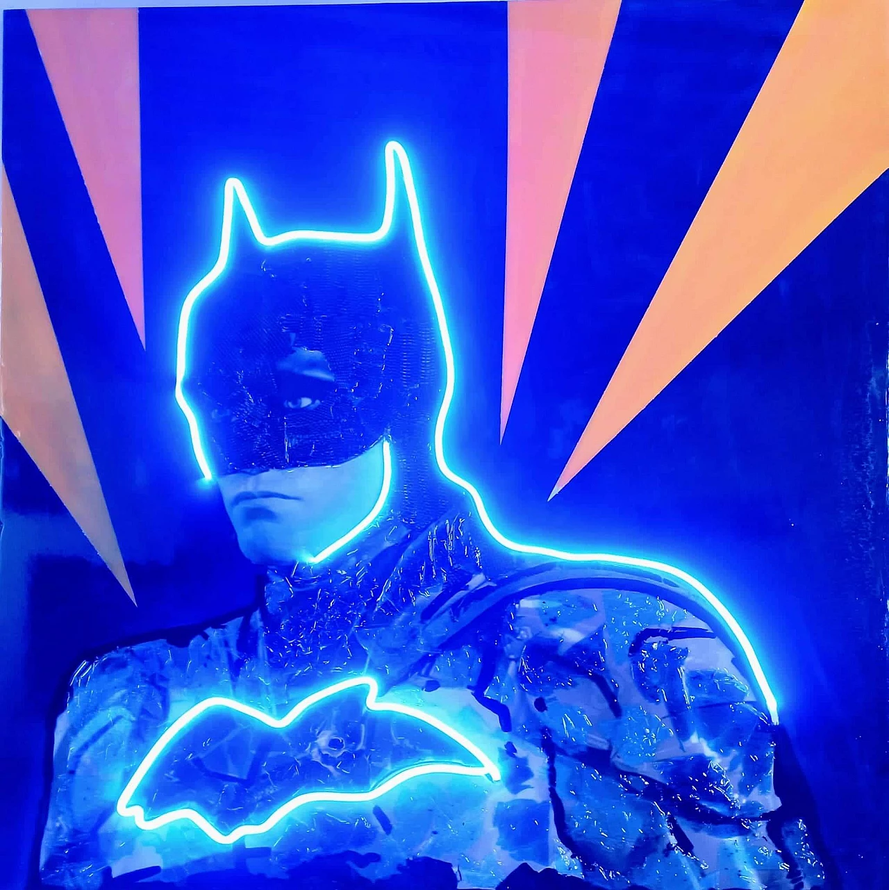 Rolando Pellini, Batman, digital print, acrylics and LED on canvas, 2022 3