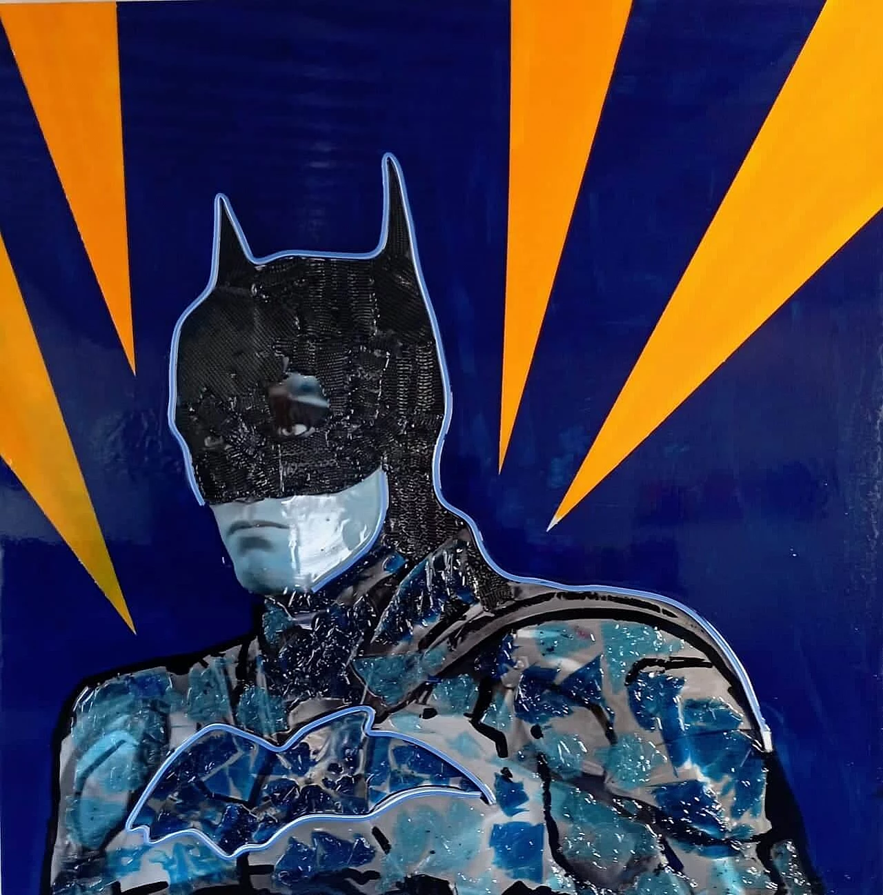 Rolando Pellini, Batman, digital print, acrylics and LED on canvas, 2022 4