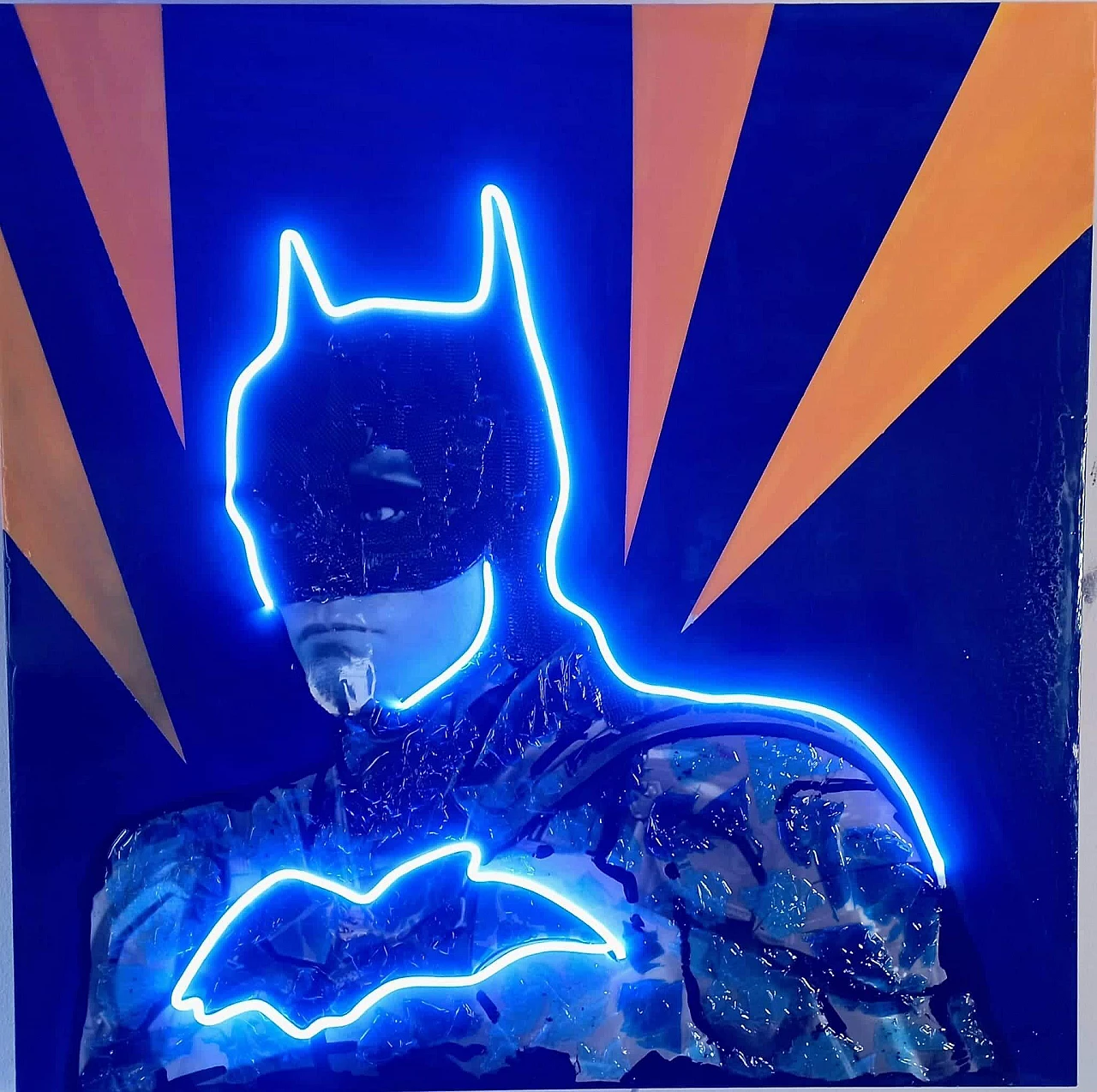 Rolando Pellini, Batman, digital print, acrylics and LED on canvas, 2022 5