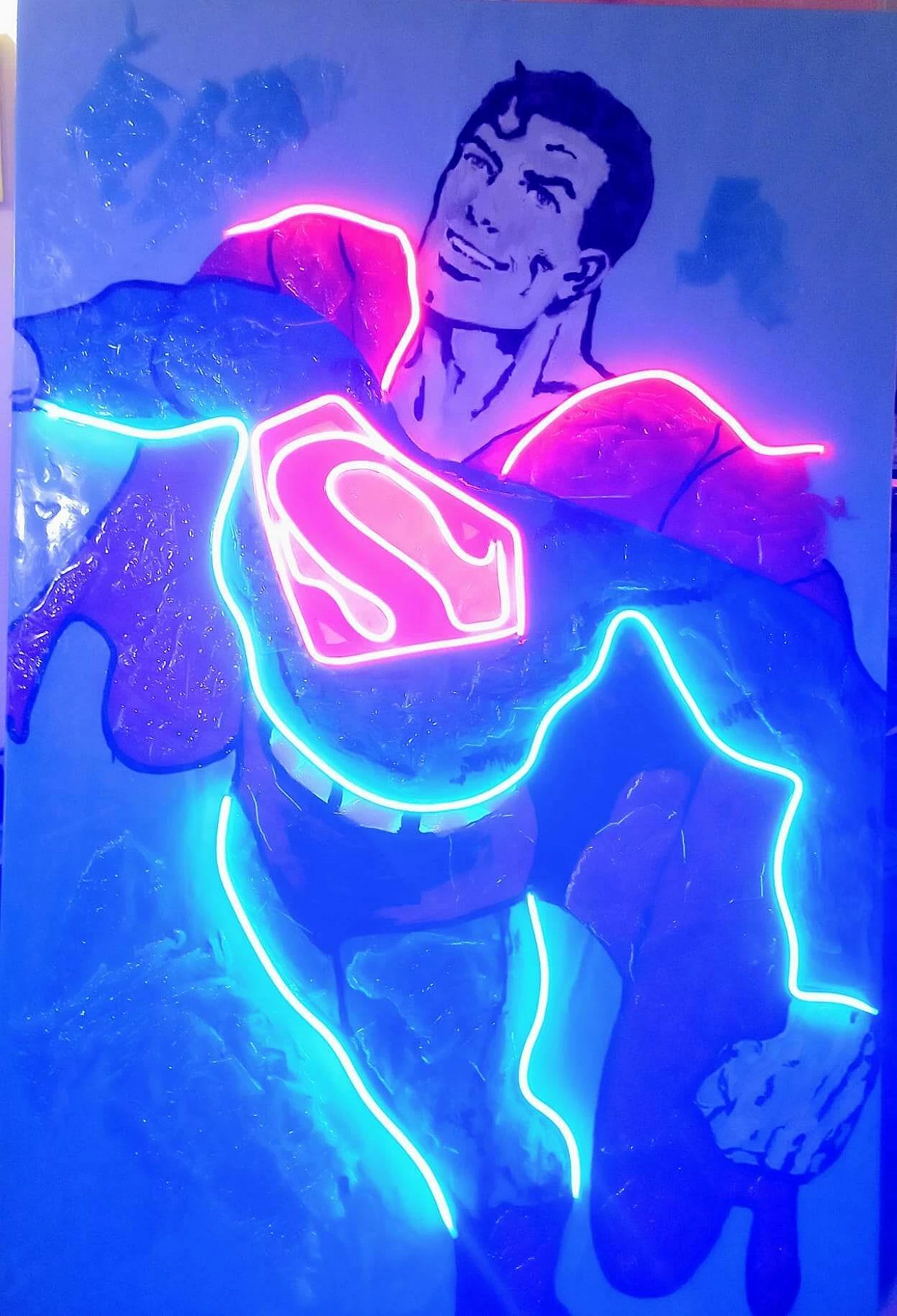 Rolando Pellini, Superman, digital print, acrylics and LED on canvas, 2022 2